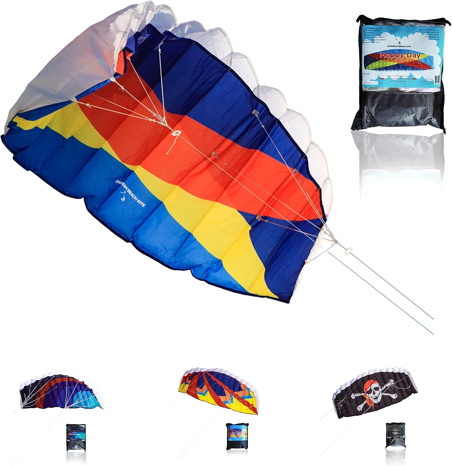 Jumeirah Beach Kites for Beginner with 50 m lines String with 2 Winder Handle, Lightweight Kite Paper, Sport & Outdoor Toys Paraglider Dual-Line Kite - Orange boom Blue bust