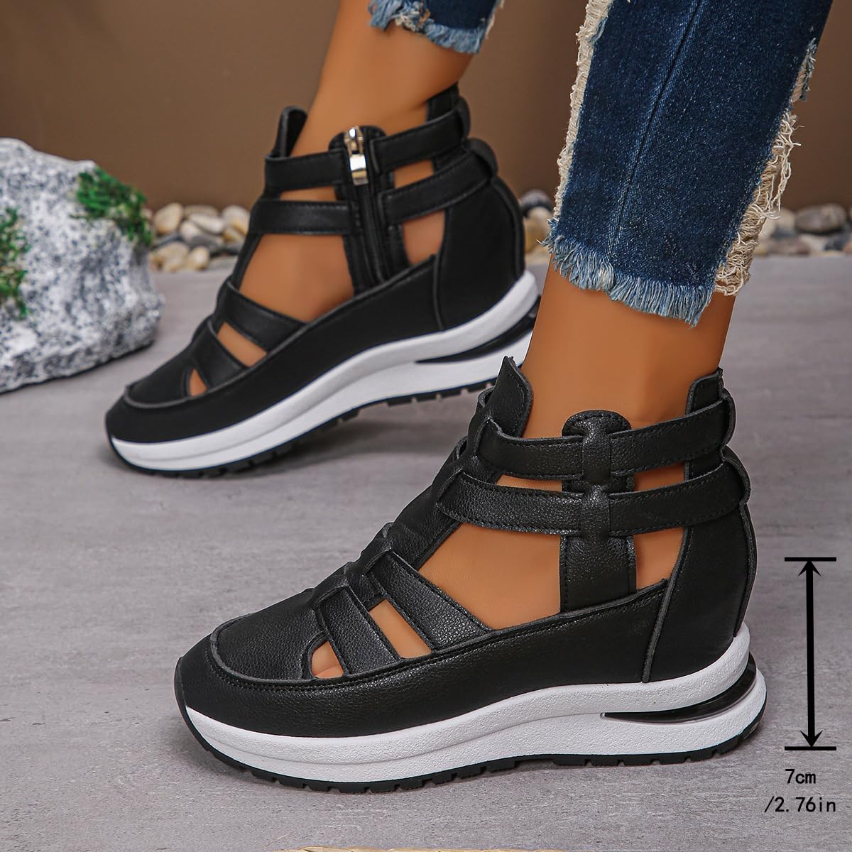 Sandalias de cuña de plataforma transpirables para mujer, sandalias de pescador con puntera cerrada para mujer, sandalias romanas de gladiador de verano