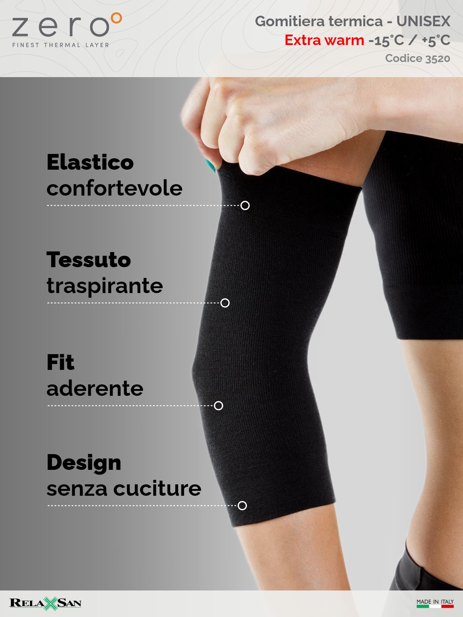 Relaxsan Zero Gomitiera, Fascia Gomito Termica con Lana Merino, Made in Italy, cod. 3520