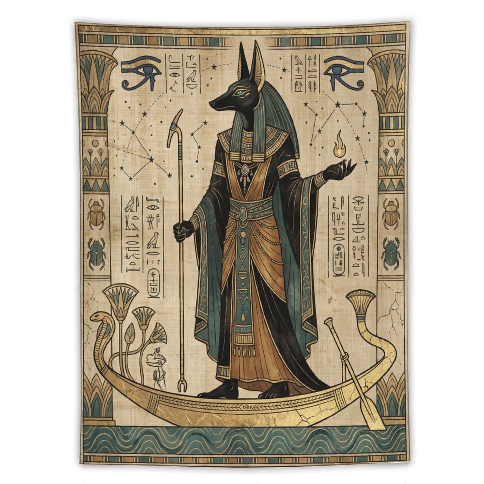W7C8U2X3 Anubis Boat Egyptian Wall Tapestry, Seated Jackal God