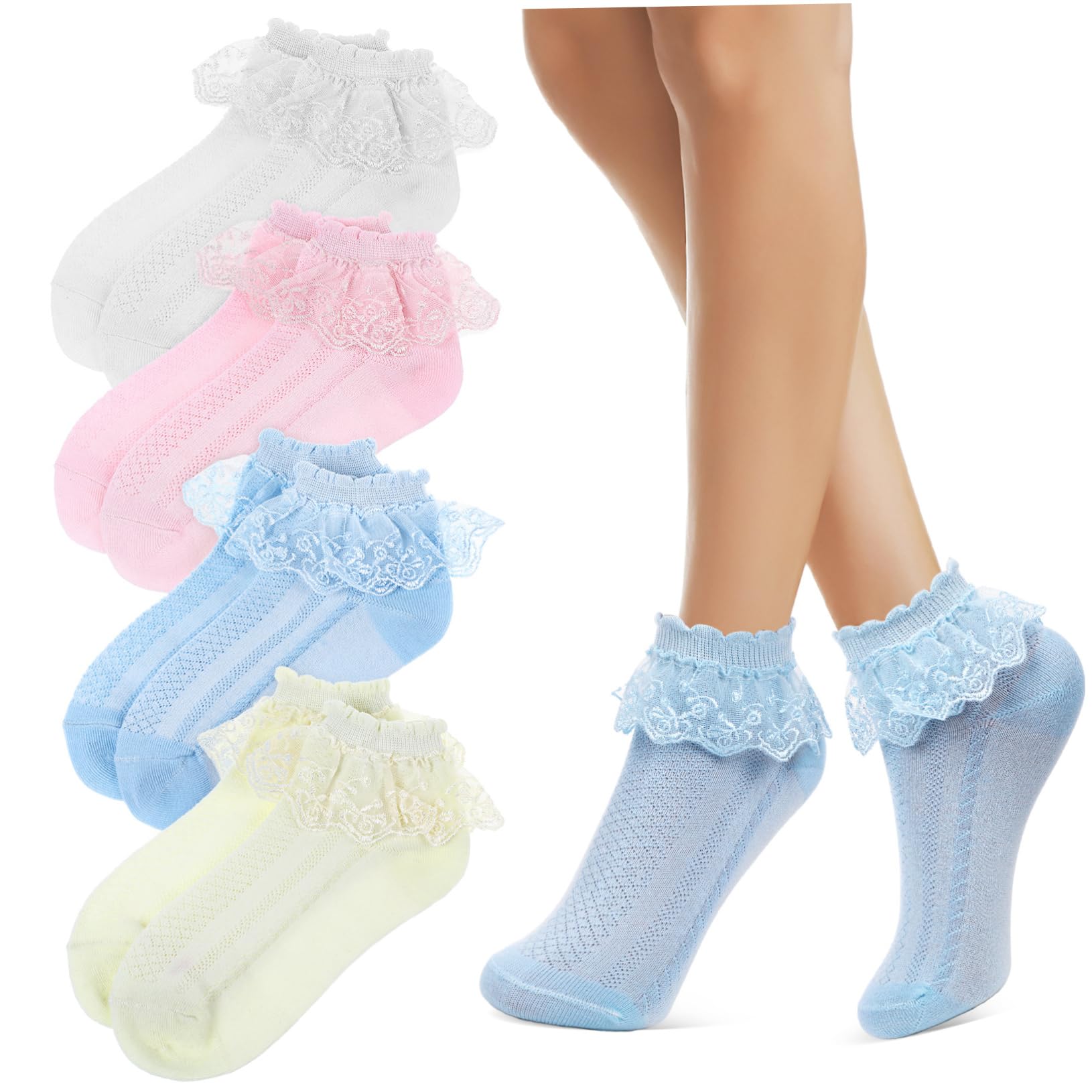 CONGARTENO Cute Girls Ruffle Socks 4 Pairs Thin Lace Ankle Socks Soft Cotton Footwear for Boys and Girls Breathable and Fashionable