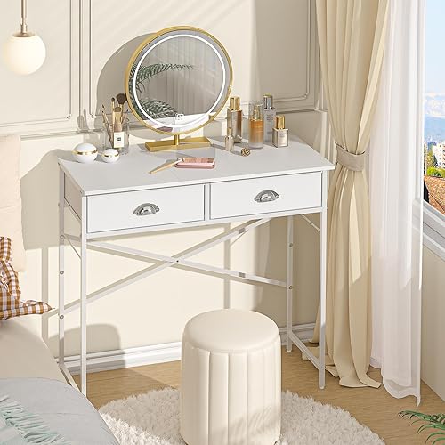 Miniatura 4 de Escritorio pequeño de tocador sin espejo para dormitorio de niños, mesa de tocador de 31.5 pulgadas con cajones, escritorio de tocador de maquillaje