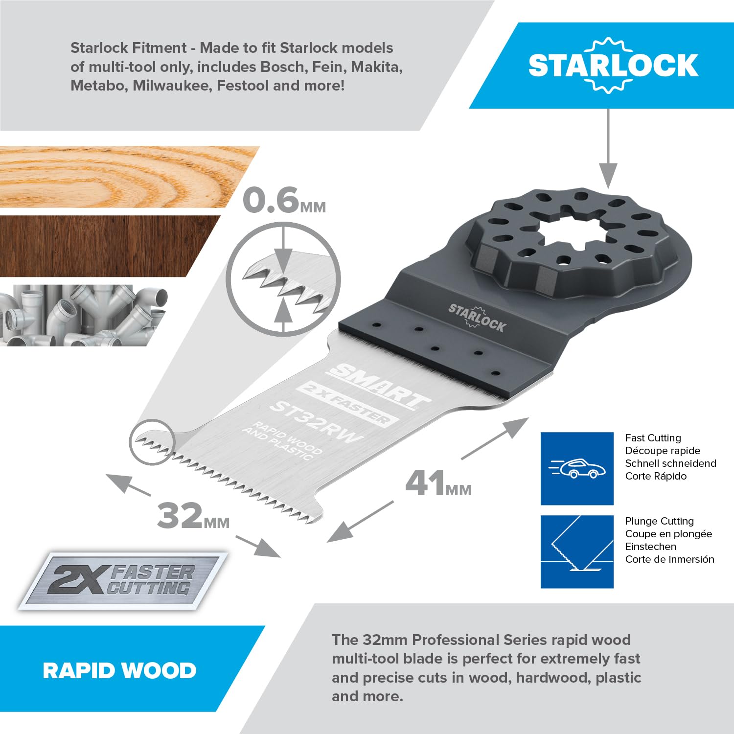 ROYD SMART Starlock 6-teiliges Klingen-Set - (32mm Schnelles Holz, 32mm Feinzahn, 32mm Bi-Metall)