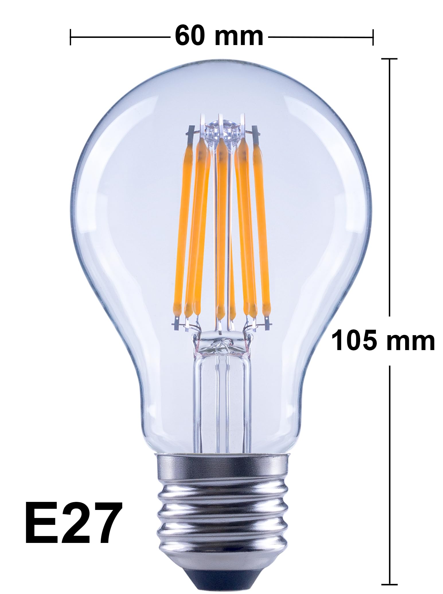 greenandco 8x Glühfaden LED Lampe | klar | CRI 90+ | E27 A60 | 7,2W 1335lm | ersetzt 90W | 3000K warmweiß | 320° | 230V | flimmerfrei | Energieeffizienzklasse B | nicht dimmbar