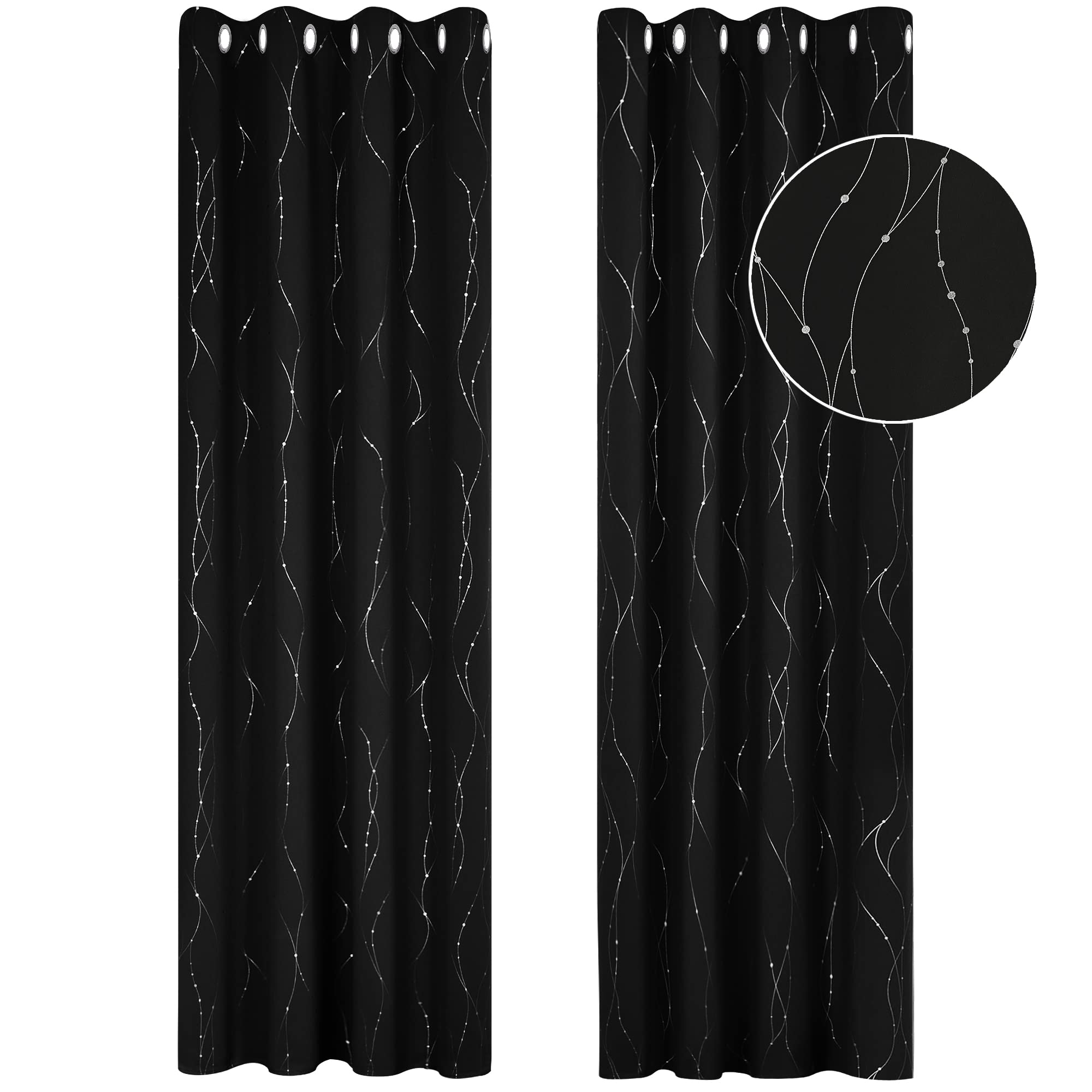 Deconovo Decorative Silver Dotted Line Foil Printed Blackout Curtains Thermal Insulated Curtains Eyelet Curtains for Baby Nursery 52 x 54 Inch Light Grey 2 Panels — view 43