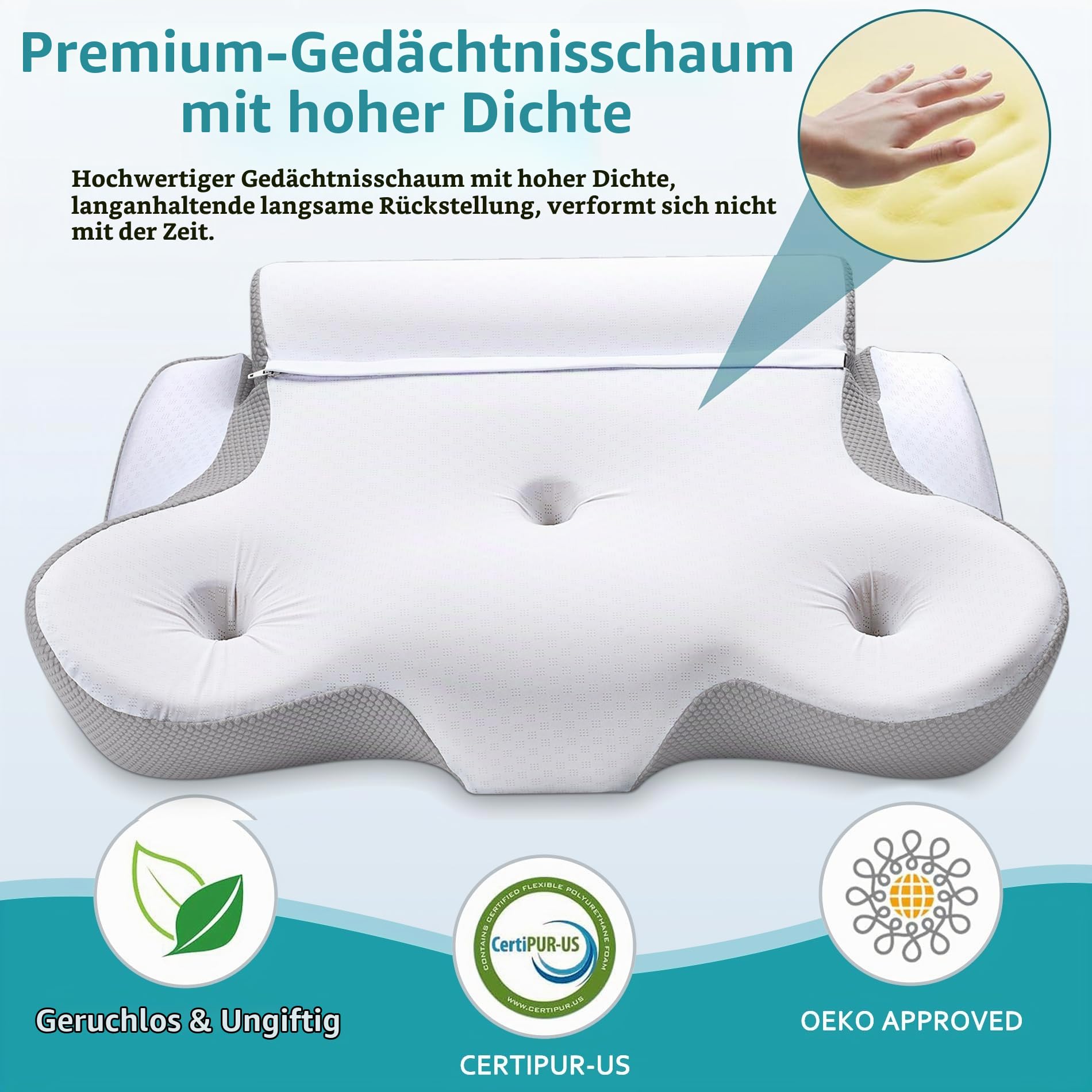 TopEsct Memory Foam Kissen Seitenschläferkissen,Nackenkissen Kopfkissen für Seiten,Rücken Schläfer(Grau)
