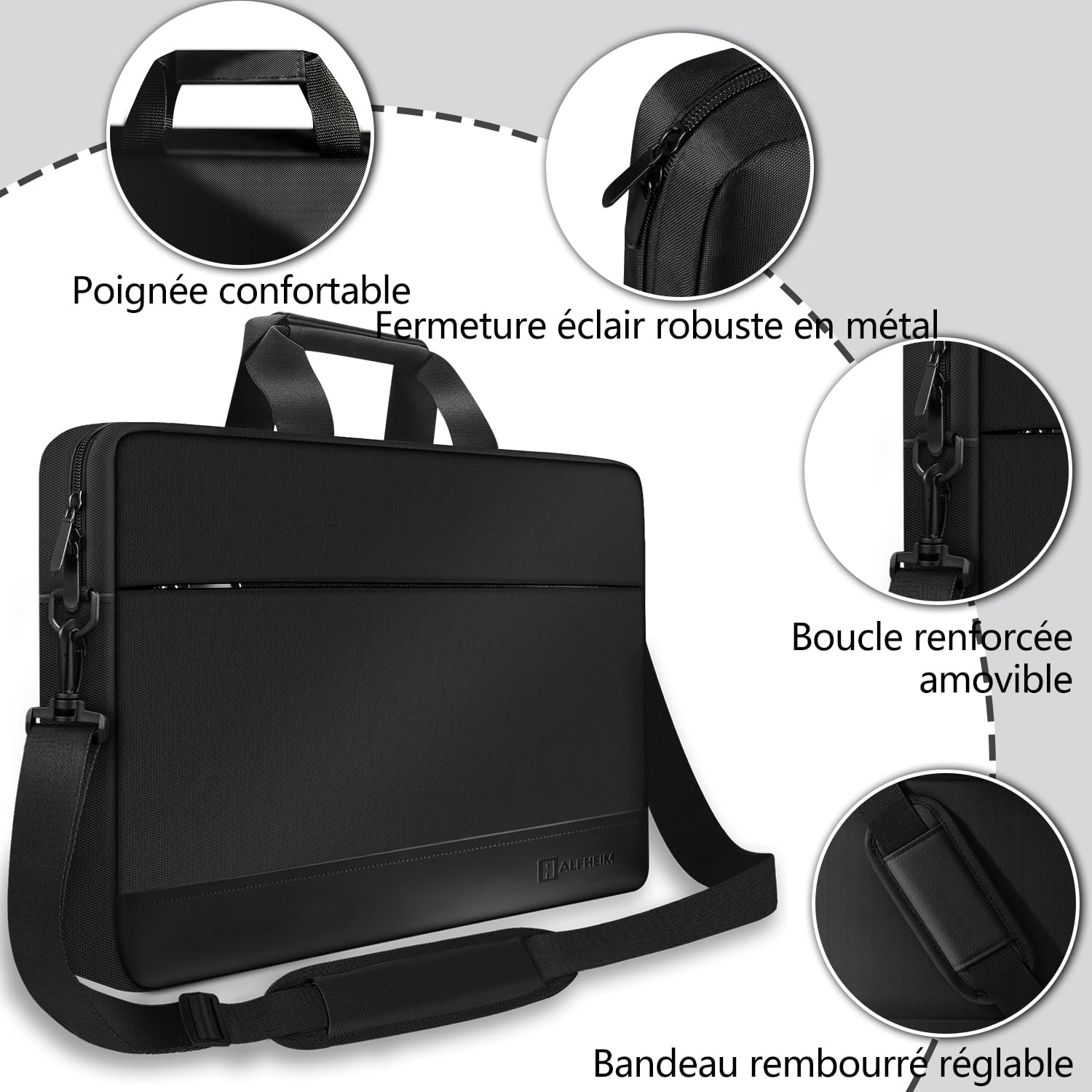 Alfheim 17-17,3 pouces Sacoche pour Ordinateur Portable Épaule, Léger Imperméable pour Affaires/Travail Ultrabook Bandoulière Housse, Compatible avec 17/17,3 pouces Lenovo HP Dell Acer ASUS