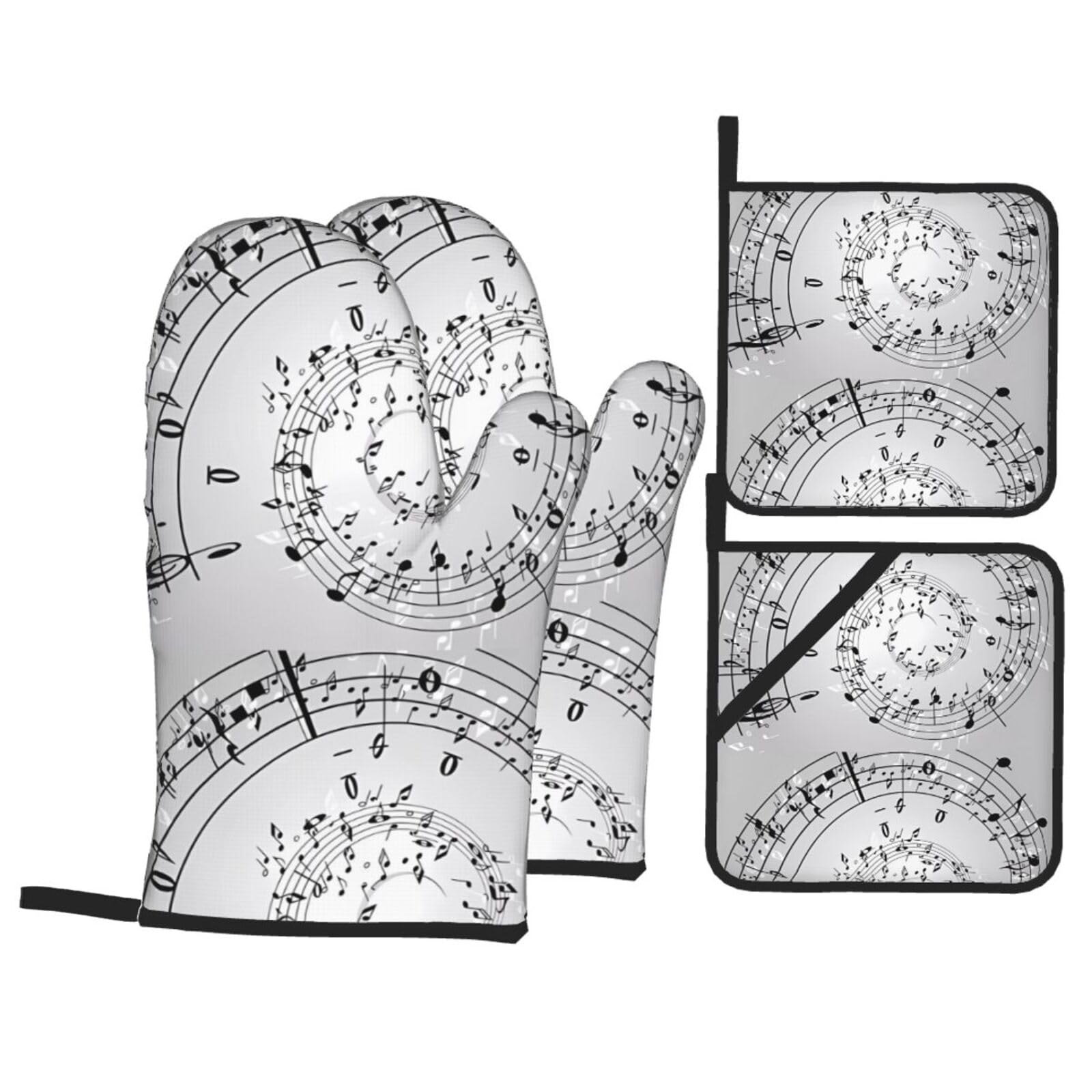 WHJSHOP Music Note Wall Prints Kitchen Layers: Waterproof Oven Covers for Safe Handling & Easy Cleanup – 4 Piece Heat Protection Bundle