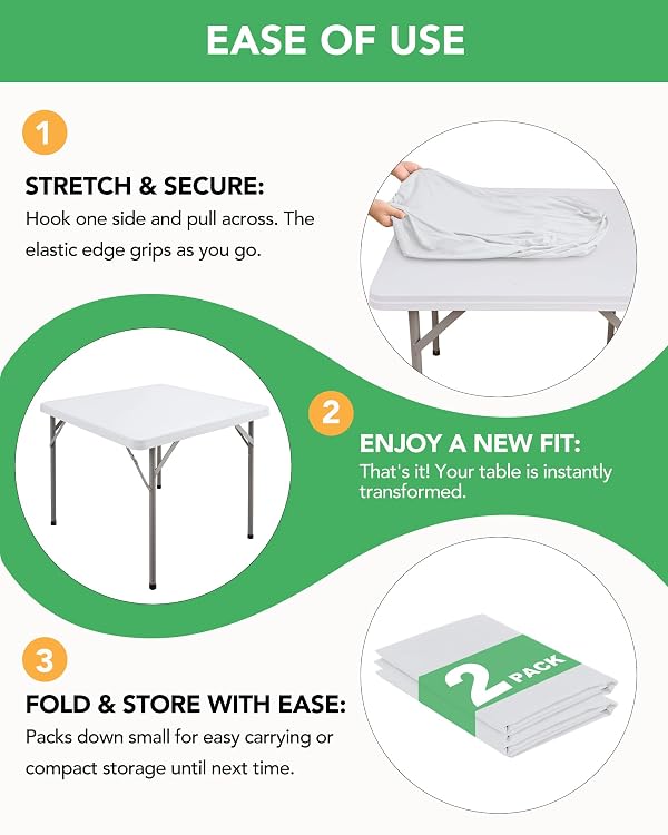 KeyWave Fitted Card Table Covers - Spandex Outdoor Water-Resistant Square Tablecloth with Elastic, 2 Pack Stretchy Table Cloths for Picnic Camping 34x34 Inch, White by KeyWave - Image 4
