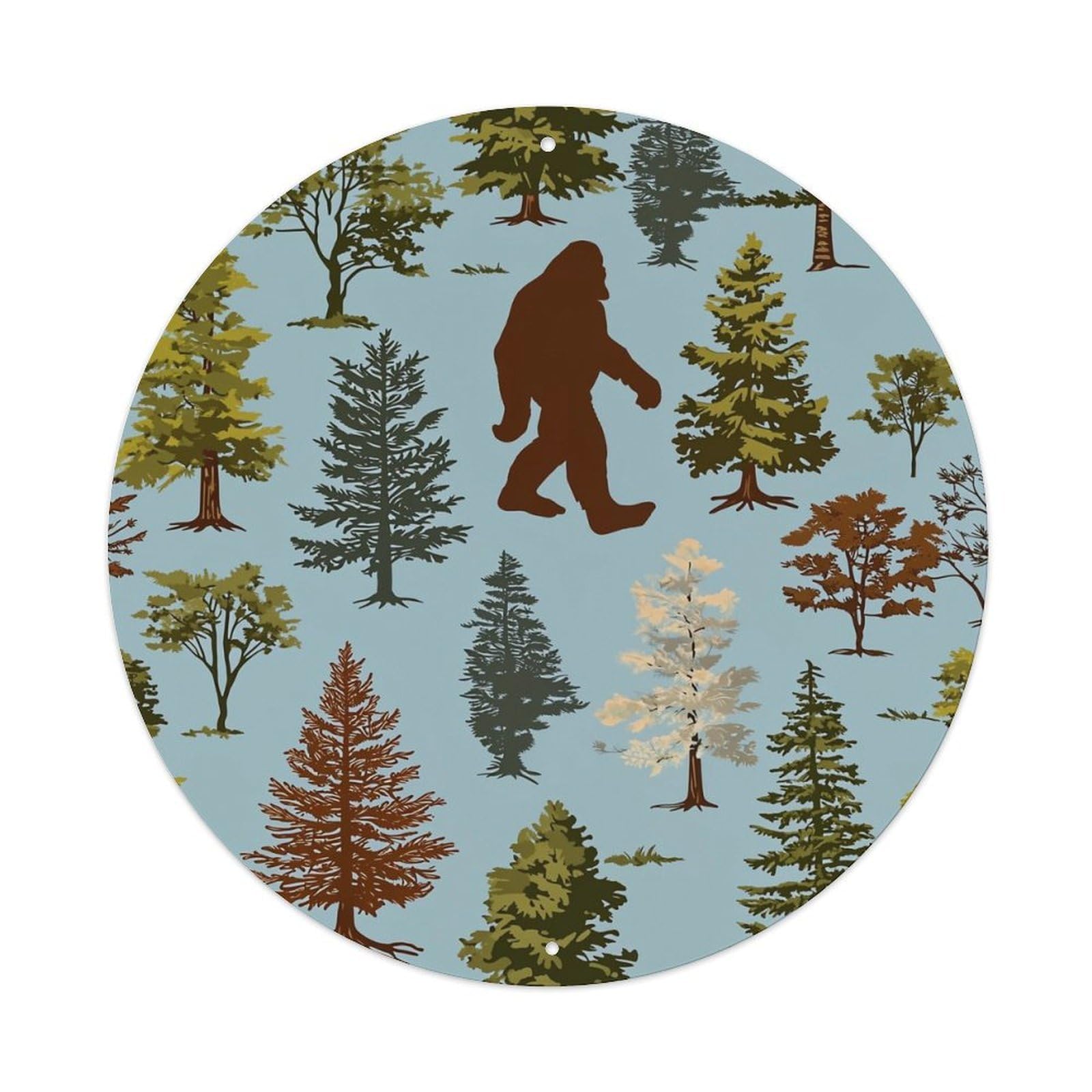 Bigfoot Forest Tree Pattern Print Metal Tin Sign Plaque