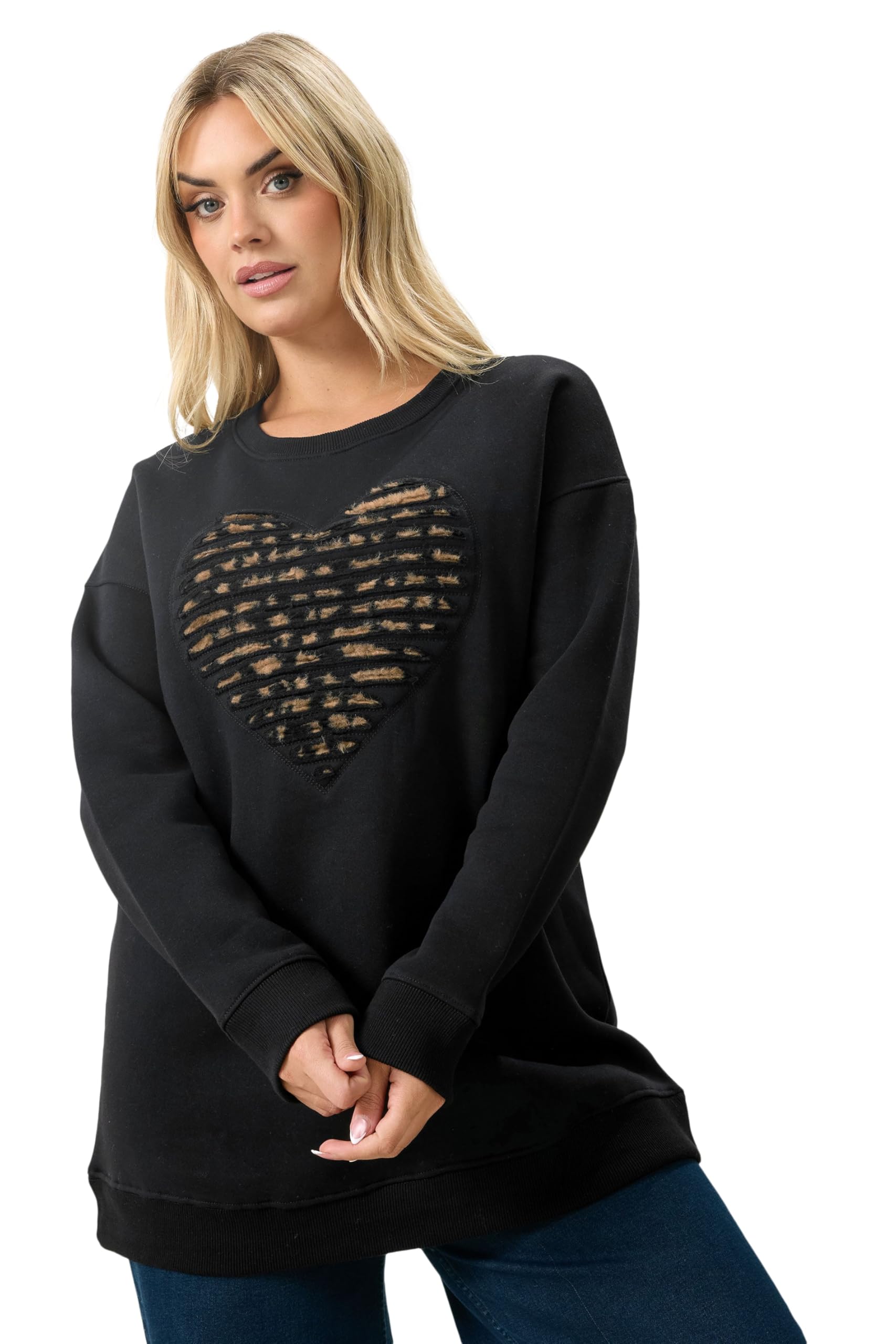 Yours Women's Black Leopard Heart Sweatshirt In | : 22/24