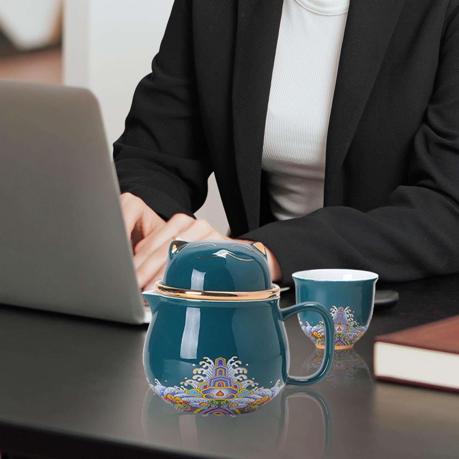 Set de Cerámica Filtro para té e infusor de porcelana antigolpes | Juego De Tazas De Té sin plomo, apto microondas, lavavajillas, compacto, apilable, infusor viaje, hogar, oficina