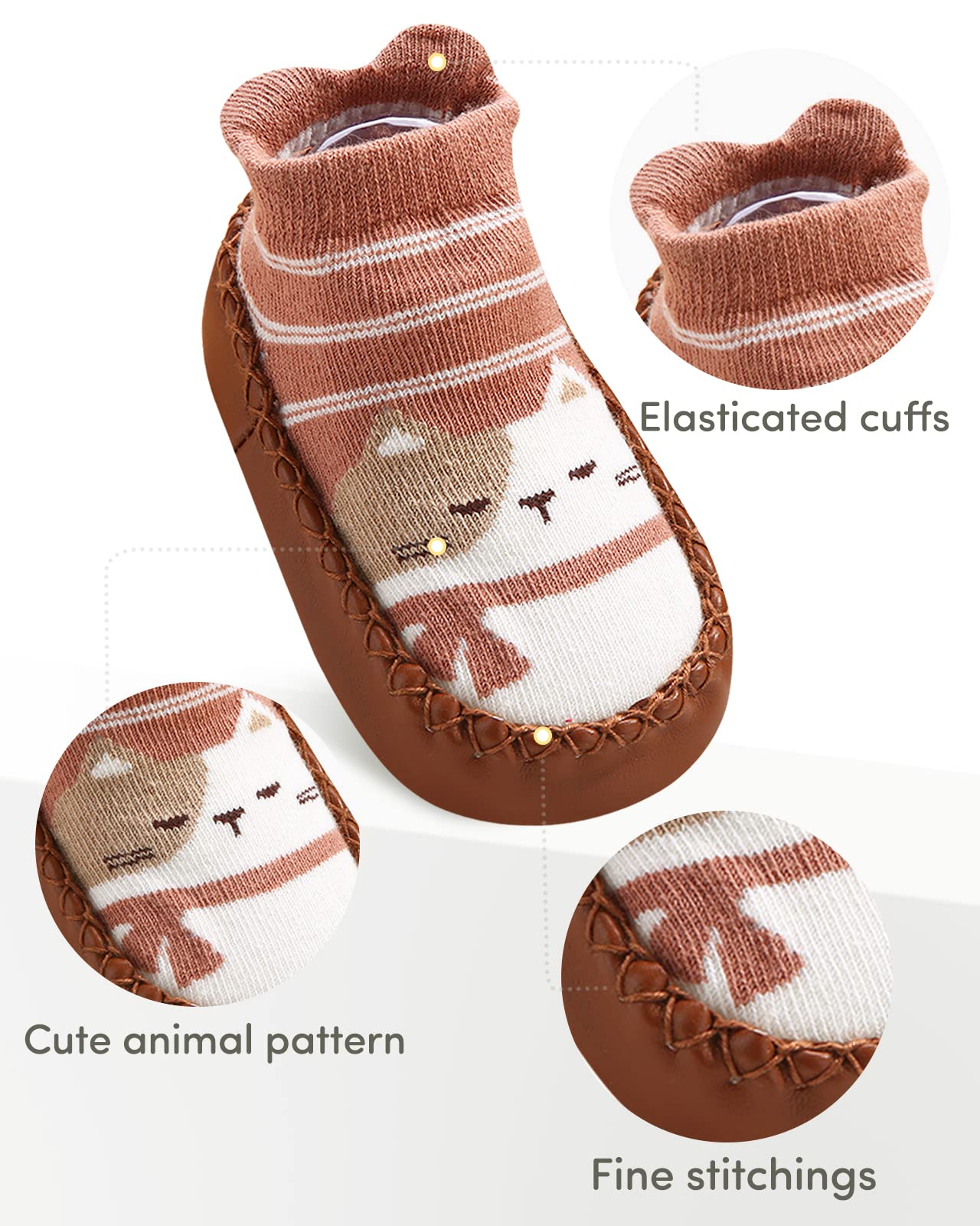 Adorel Baby Hüttenschuhe Baumwolle Rutschfest ABS Socken Stoppersocken 3er-Pack
