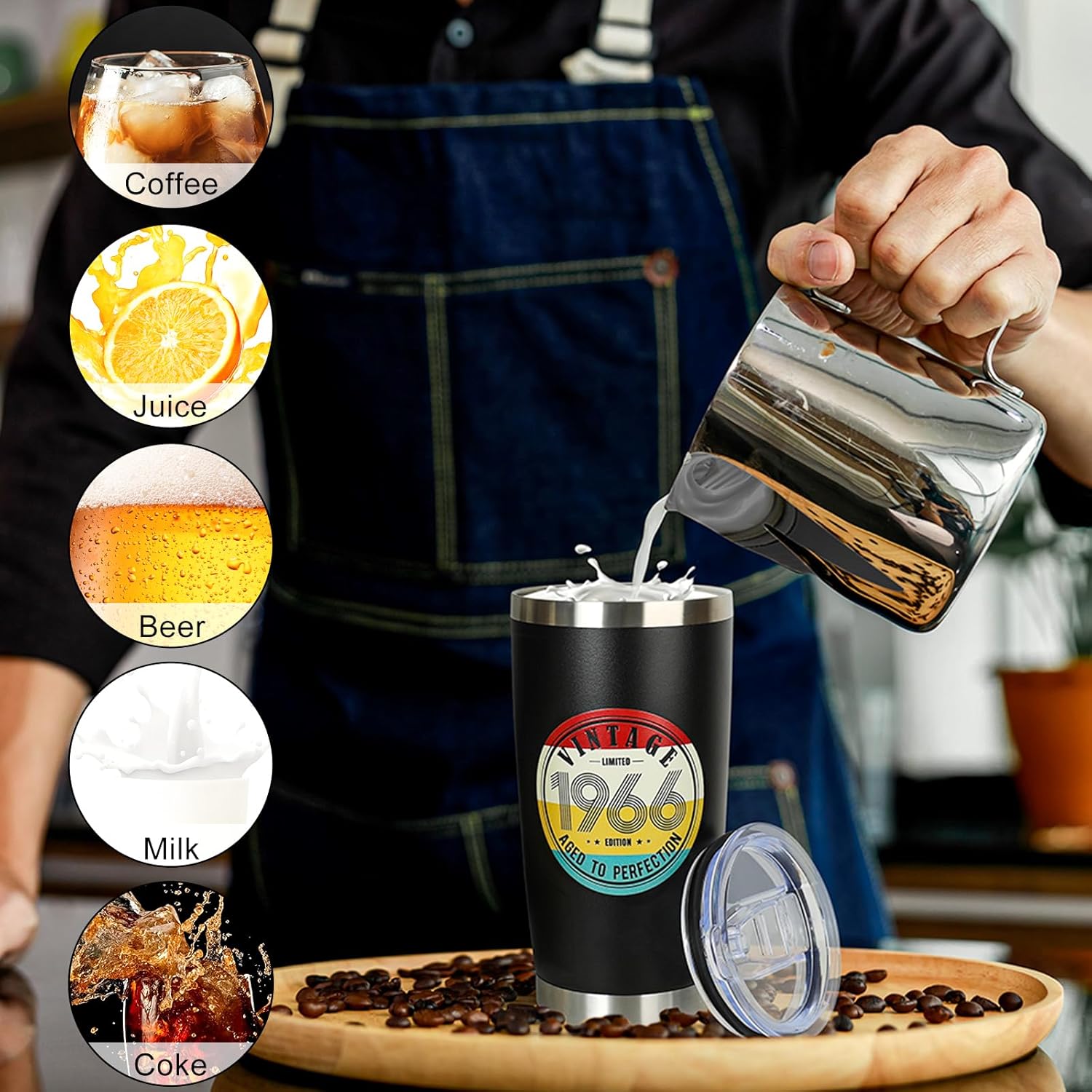 60th Birthday Gifts for Women Men - 1966 60th Birthday Decorations Gifts Ideas for Her Him - 60 Year Old Birthday Gift for Men Women Turning 60 Gift Ideas - 20oz Stainless Steel Tumbler - Image 4