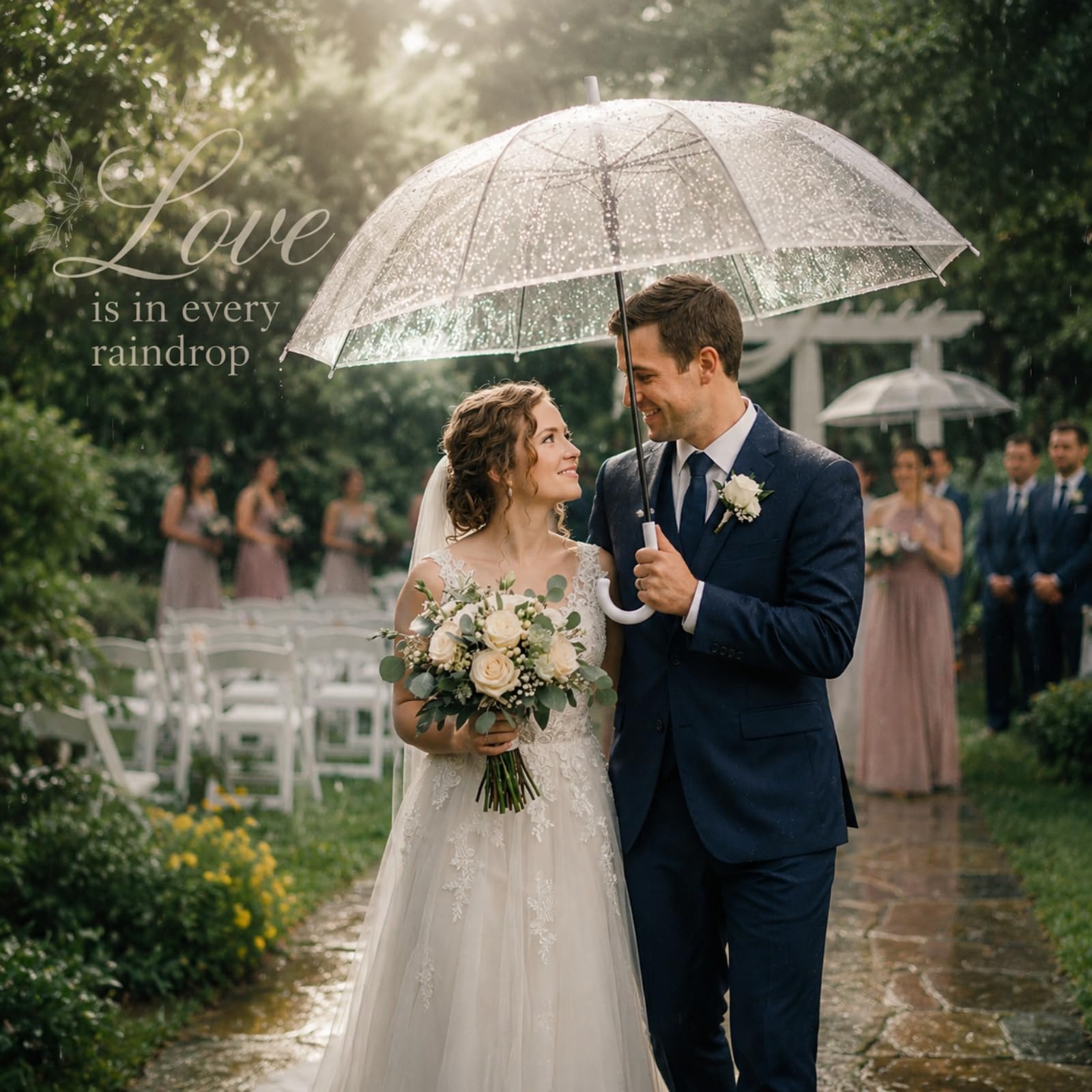 Hestya 16 Pezzi Ombrelli Bianchi Trasparenti per Matrimonio 102 cm a Cupola Trasparente Antivento Ombrello Semiautomatico con Manico Curvo Accessori Matrimoni per Unisex Sposa Damigella d'Onore Festa