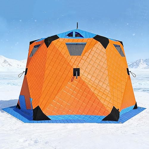 Refugio portátil de pesca en hielo para 3 a 8 personas, tienda de campaña de pesca en hielo con aislamiento hexagonal con bolsa de transporte y