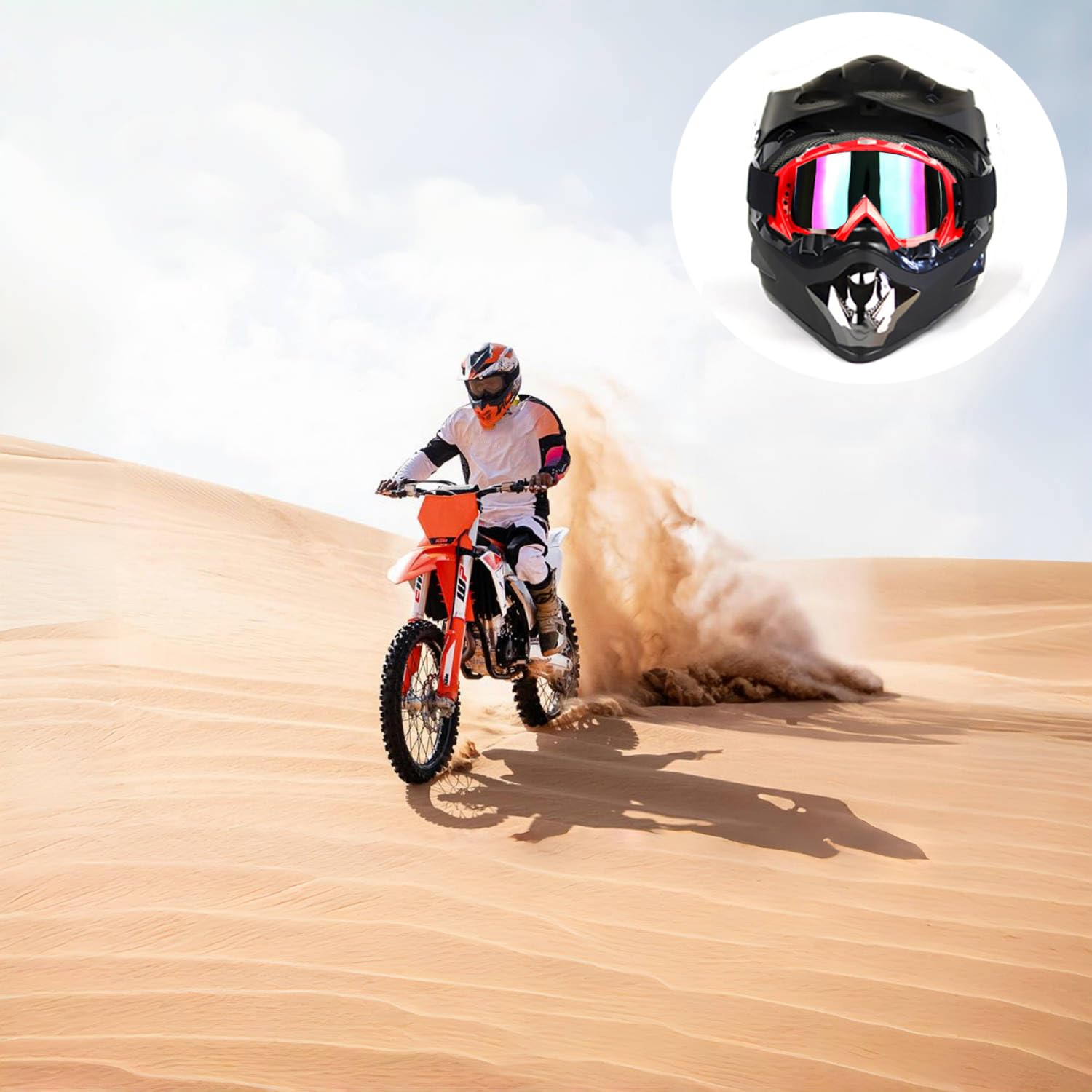 LJDJ Occhiali da moto Dirt Bike ATV Off-Road Equitazione Motocross Occhiali con protezione solare UV Neck Gaiter Face Cover