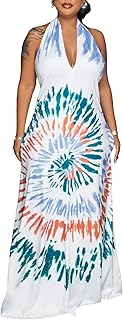 Womens Sexy Summer Dresses Halter Neck Plus Size Long Maxi Dress Casual Floral Beach Sun Dresses with Pockets - Buy now