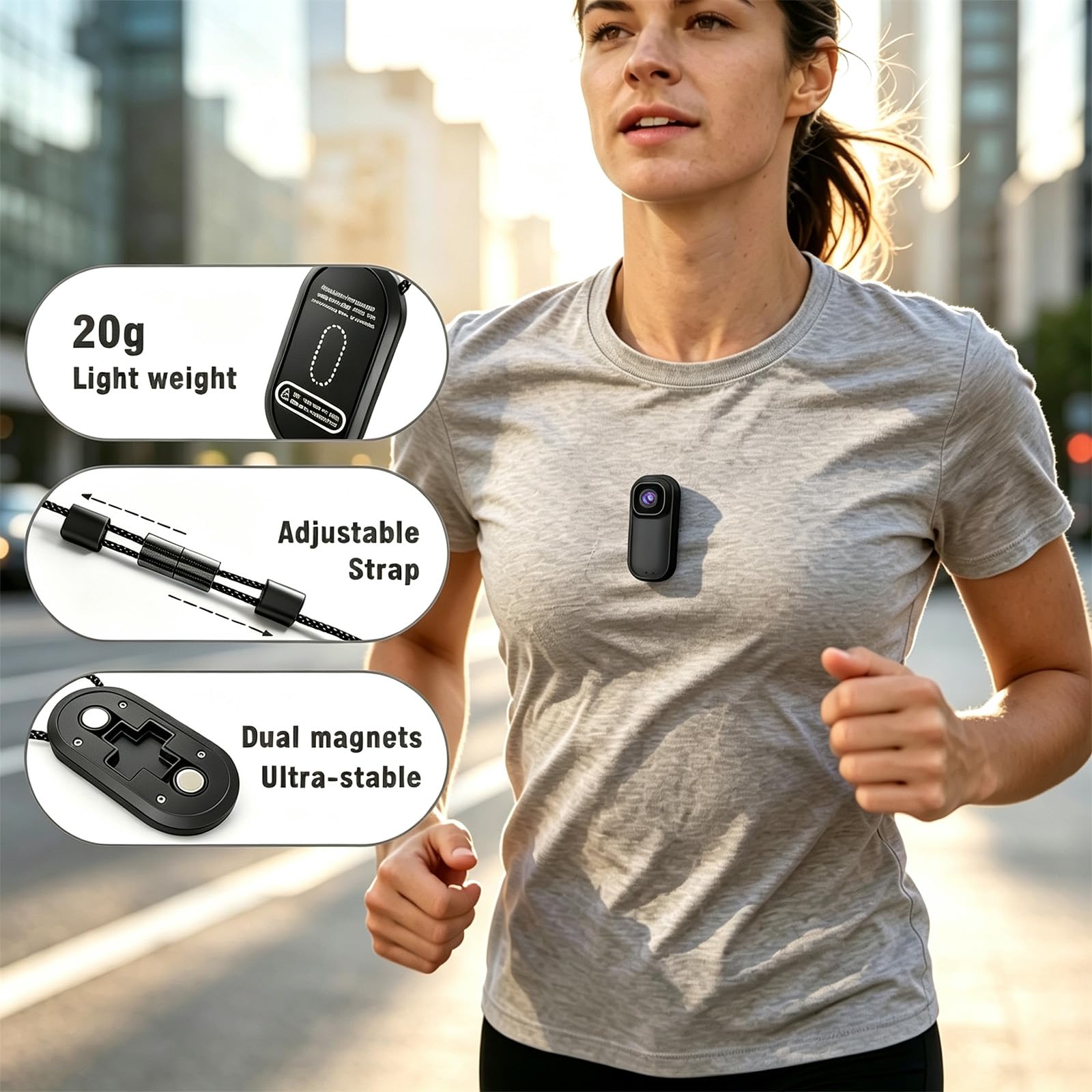 Xilecam 2,7K Magnetische Mini Bodycam, Spritzwasserfest mit Ladecase | Action Cam mit 16GB, POV Kamera Inklusive Mini-Ladecase mit 500 Min Akkulaufzeit, Geeignet für Radfahren und Vlogging