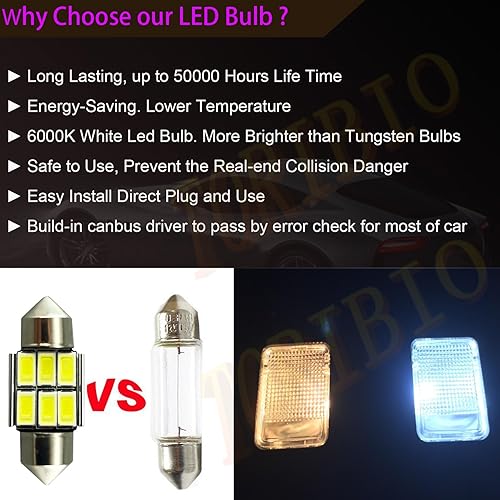 Miniatura 3 de TORIBIO 1.220 in 6000K blanco puro brillante interior luces de coche libre de errores CANBUS 3175 Festoon Dome luces De3021 De3175 bombillas LED