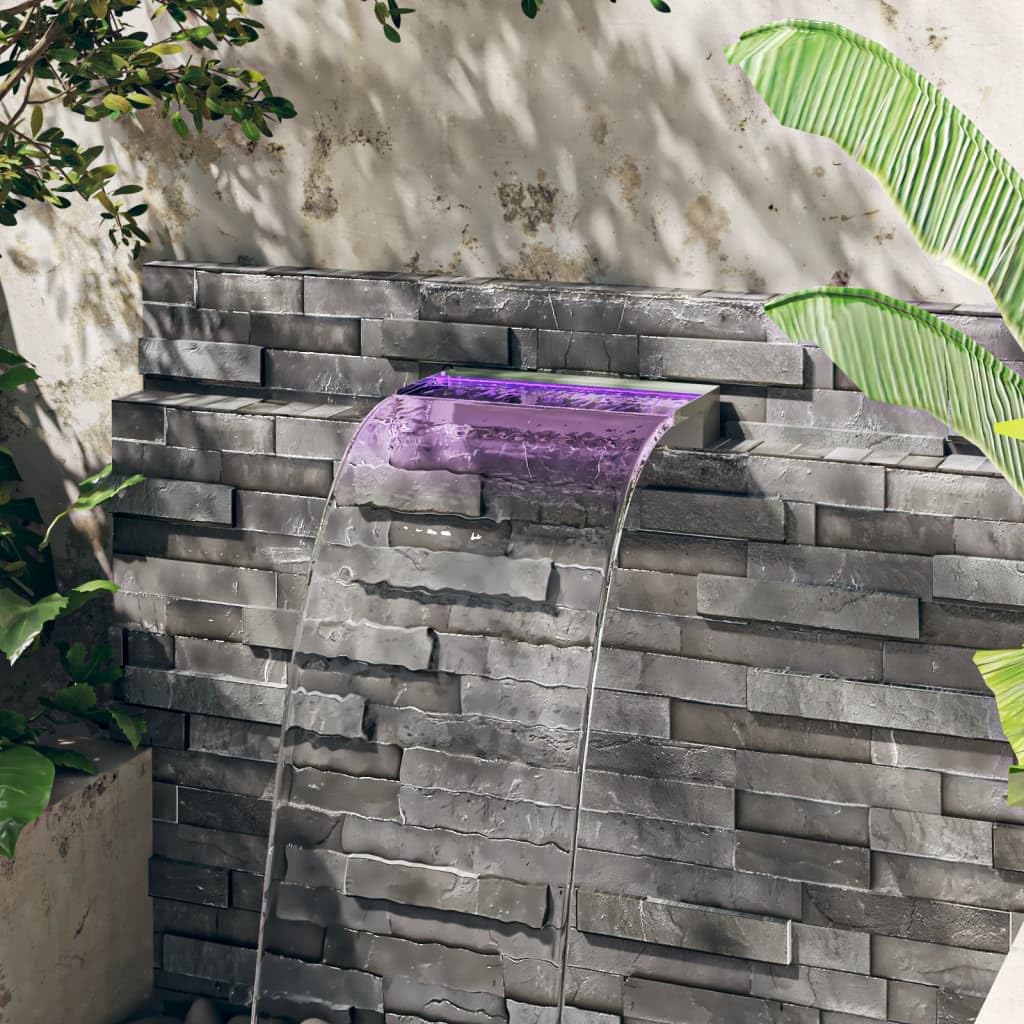 vidaXL Fuente Cascada con LED RGB para Jardín Estanque Patio Exterior Piscina Aporte Decorativo Relajante Luces Vista Sonido Acero Inoxidable