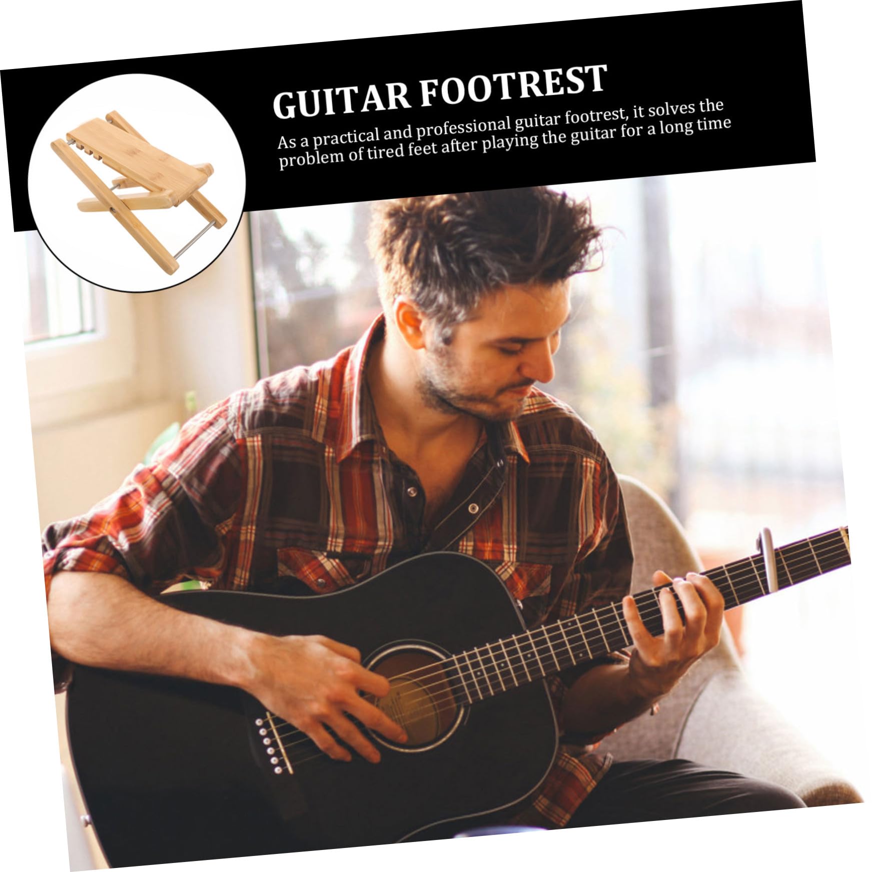 Yardwe Poggiapiedi Altezza Regolabile 4 Livelli per Chitarra Classica in Legno Leggero e Stabile, per Uso Domestico e Pratiche