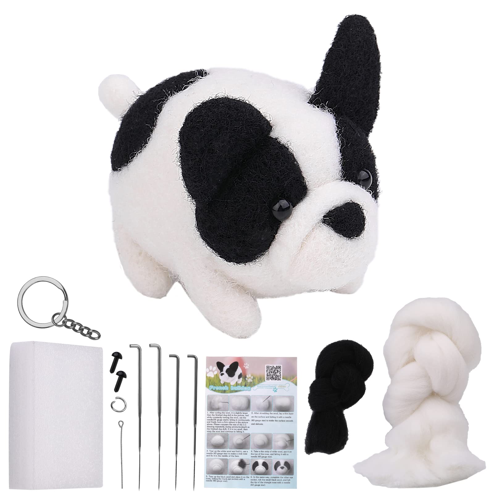 QMNNMA Needle Felting Kit for Beginners, French Bulldog Wool Felting Kit