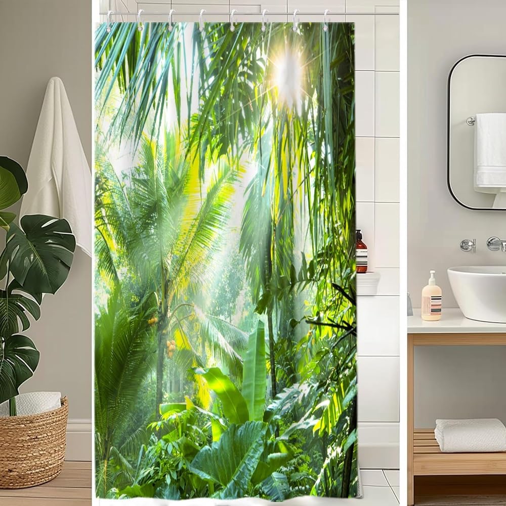 Cortina de Ducha de Hoja Eucalipto, Cortinas de Ducha Verde Oro Abstracto Planta Cortinas de Baño Antimoho Impermeable Lavable Tejido de Poliéster Cortina Ducha con 12 Ganchos 120x200cm — view 8