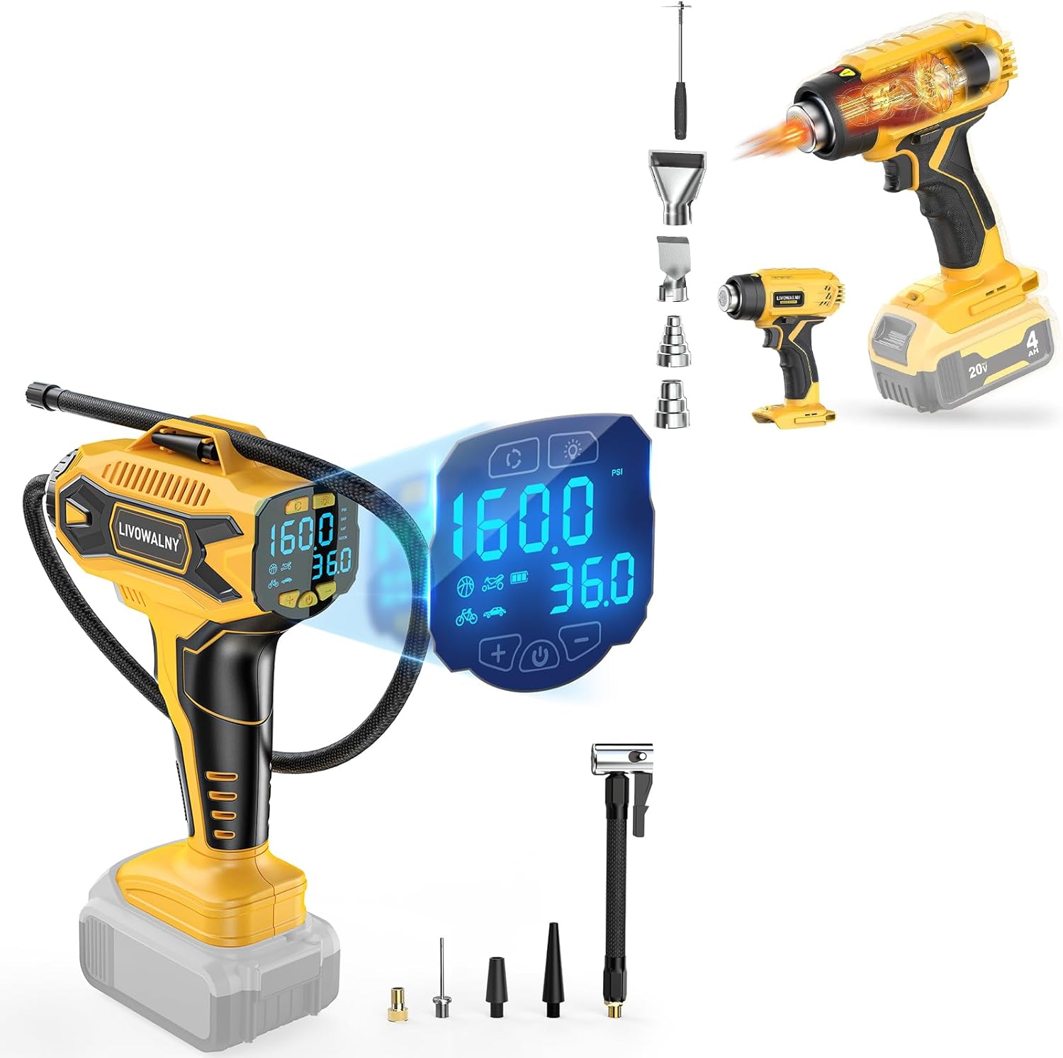 Tire Inflator Air Compressor Compatible with DeWalt 20v Max Battery Power Cordless Heat Gun for Dewalt 20v Battery