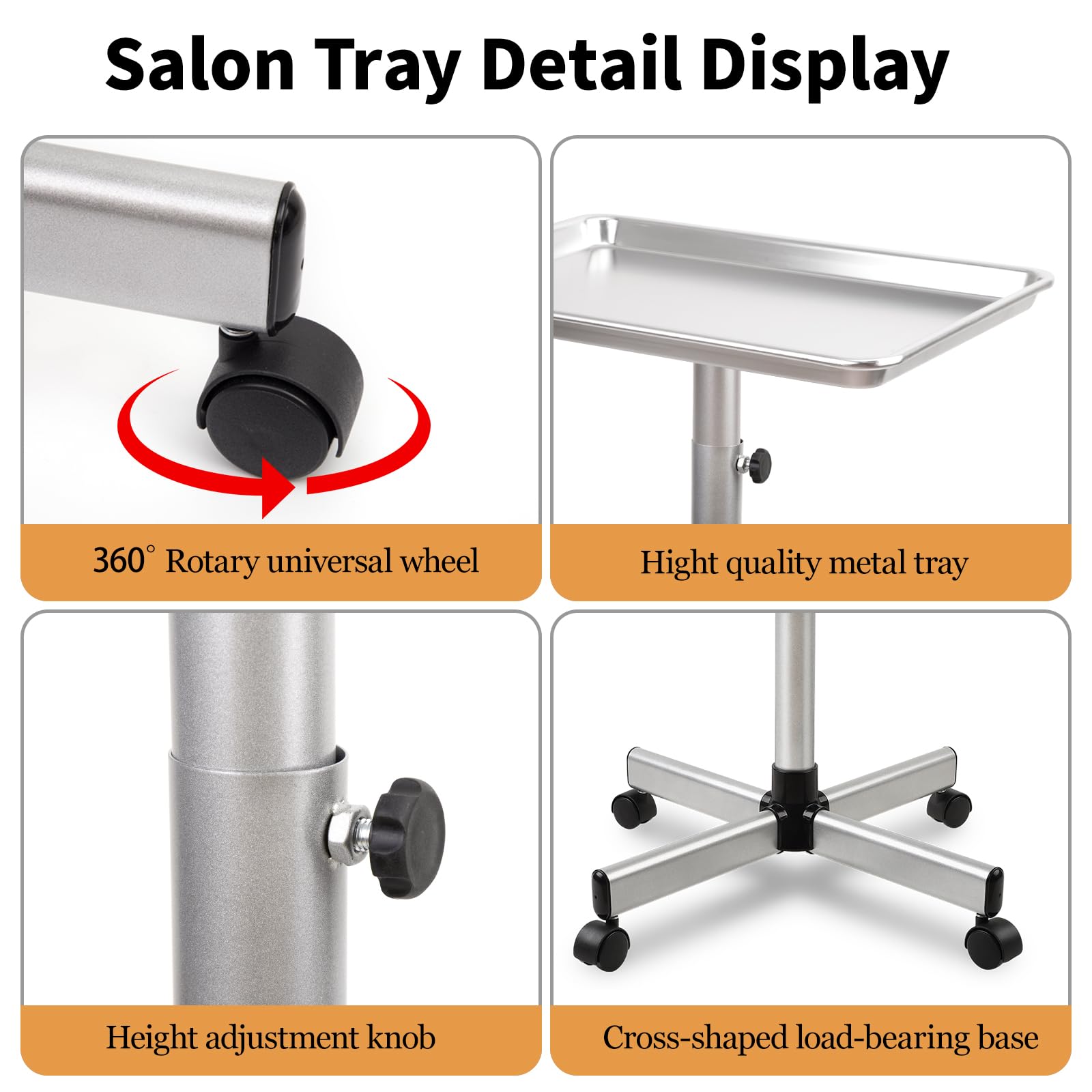 Salon-Tablett auf Rädern, verstellbares Tattoo-Tablett für Friseure, Metall-Mayo-Ständer, Farbtablett