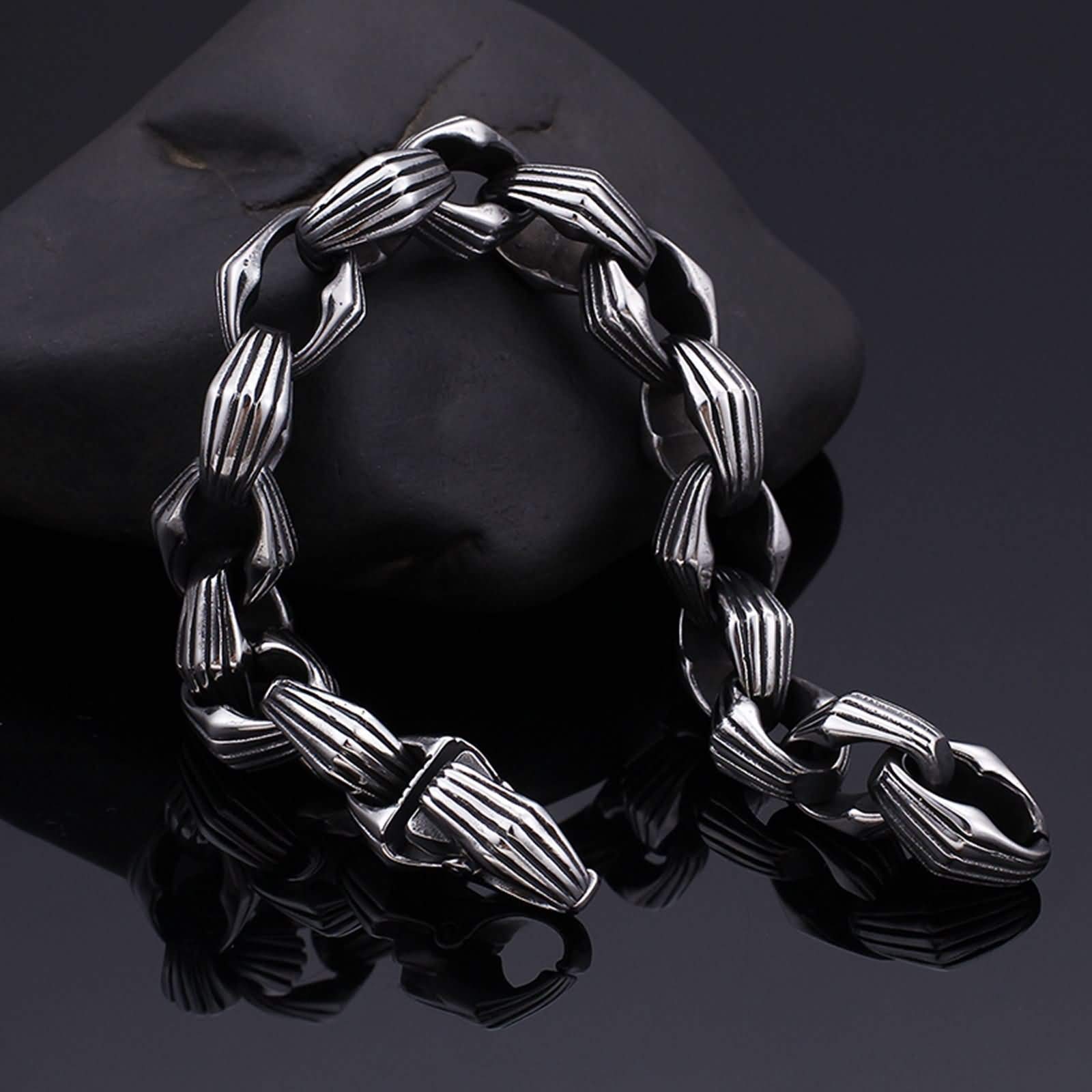 Braccialetti Catena Uomo,Bracciale di Acciaio Uomo Catena Bracciali Argento