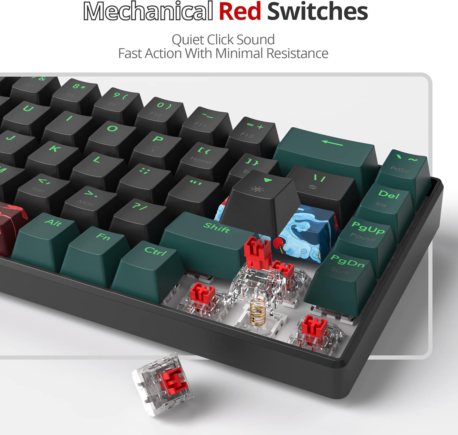 60 Percent Gaming Keyboard Mechanical with Linear Red Switch, 65% Wired Ultra-Compact Mini Keyboard Rainbow with PBT Keycaps for Ps4/Ps5/Xbox(68 Green)