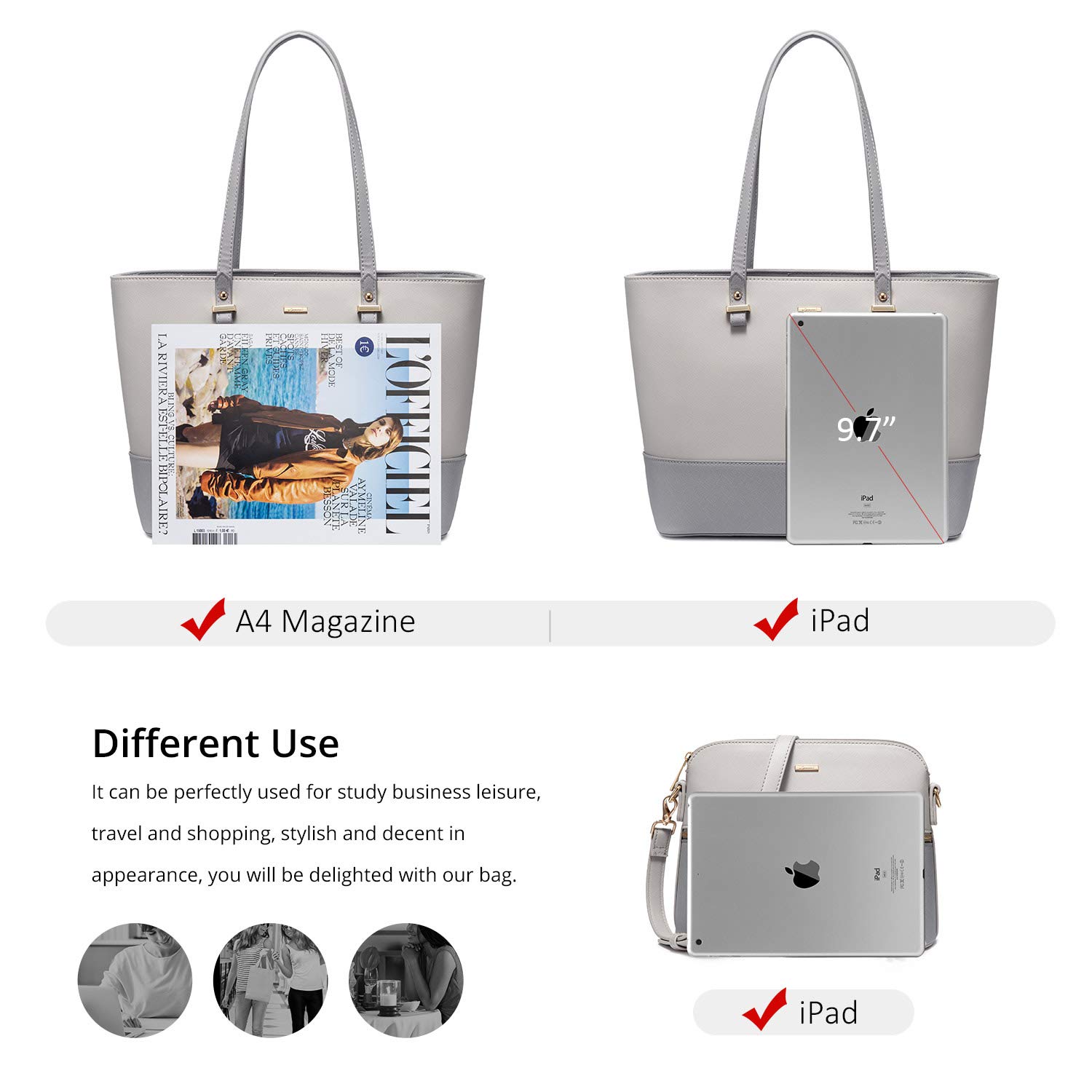 LOVEVOOK Borsa Donna Borse a Mano Donna Borse a tracolla Borse Tote elegante Pelle sintetica Borsa 3 o 4 pezzi Set