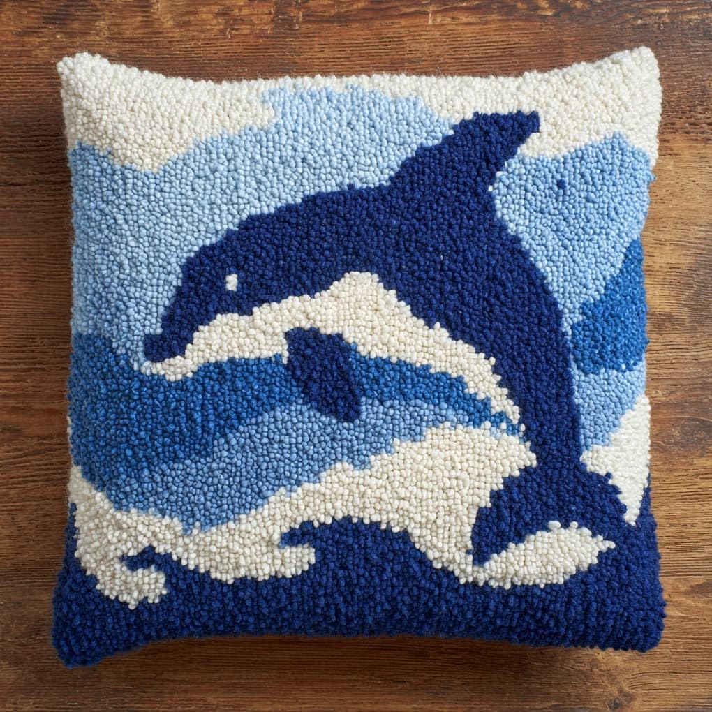 WallustrioaW Latch Hook Kits Pillowcase Embroidery Kit,Animal Dolphin