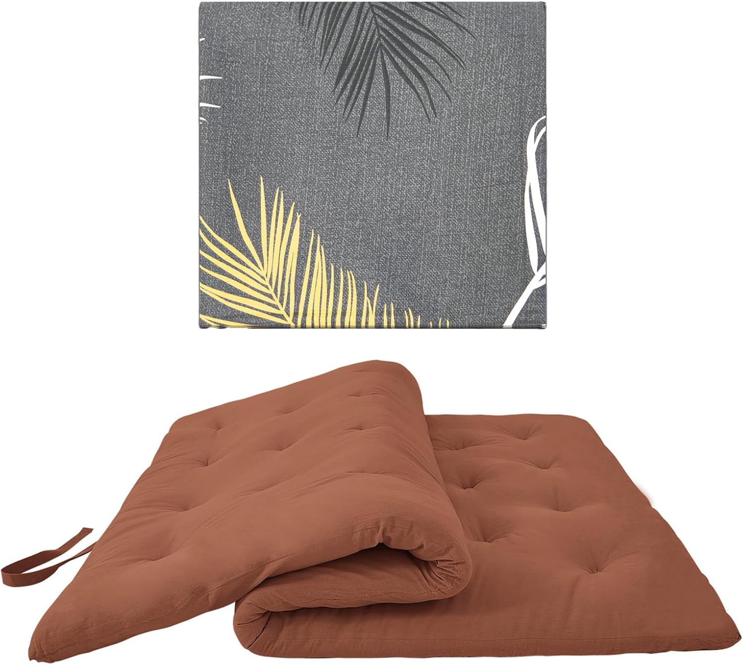 ZonLi Japanese Floor Futon Mattress Twin Size 39"x 80"(Cinnamon),with Futon Mattress Cover 43'' x 84'' Twin Size(Tropic Leaves)