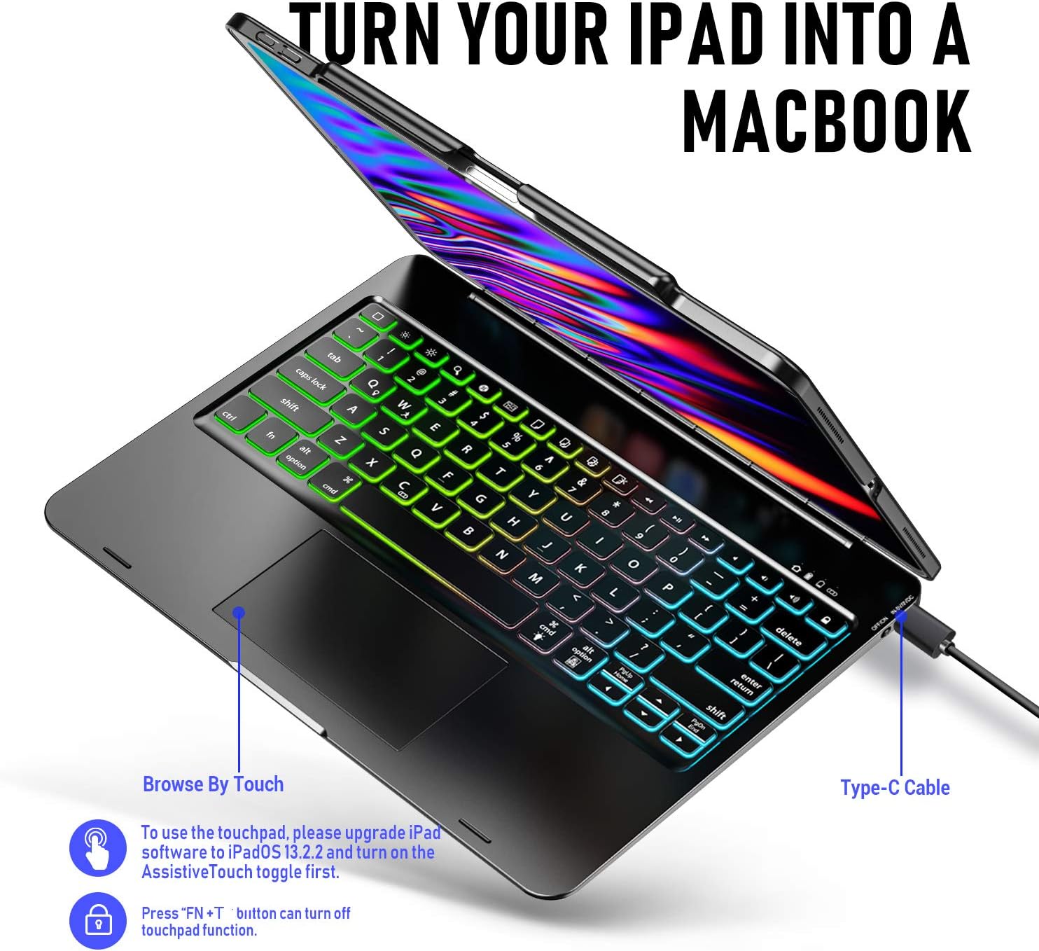 Get Popular Offer Touchpad Keyboard Case for iPad Pro 12.9 inch 2021 5th Generation / 2020 4th Gen / 2018 3rd Gen, iPad Pro 12.9 Case with Wireless Bluetooth Backlight Keyboard - Pencil Holder Included (Black)