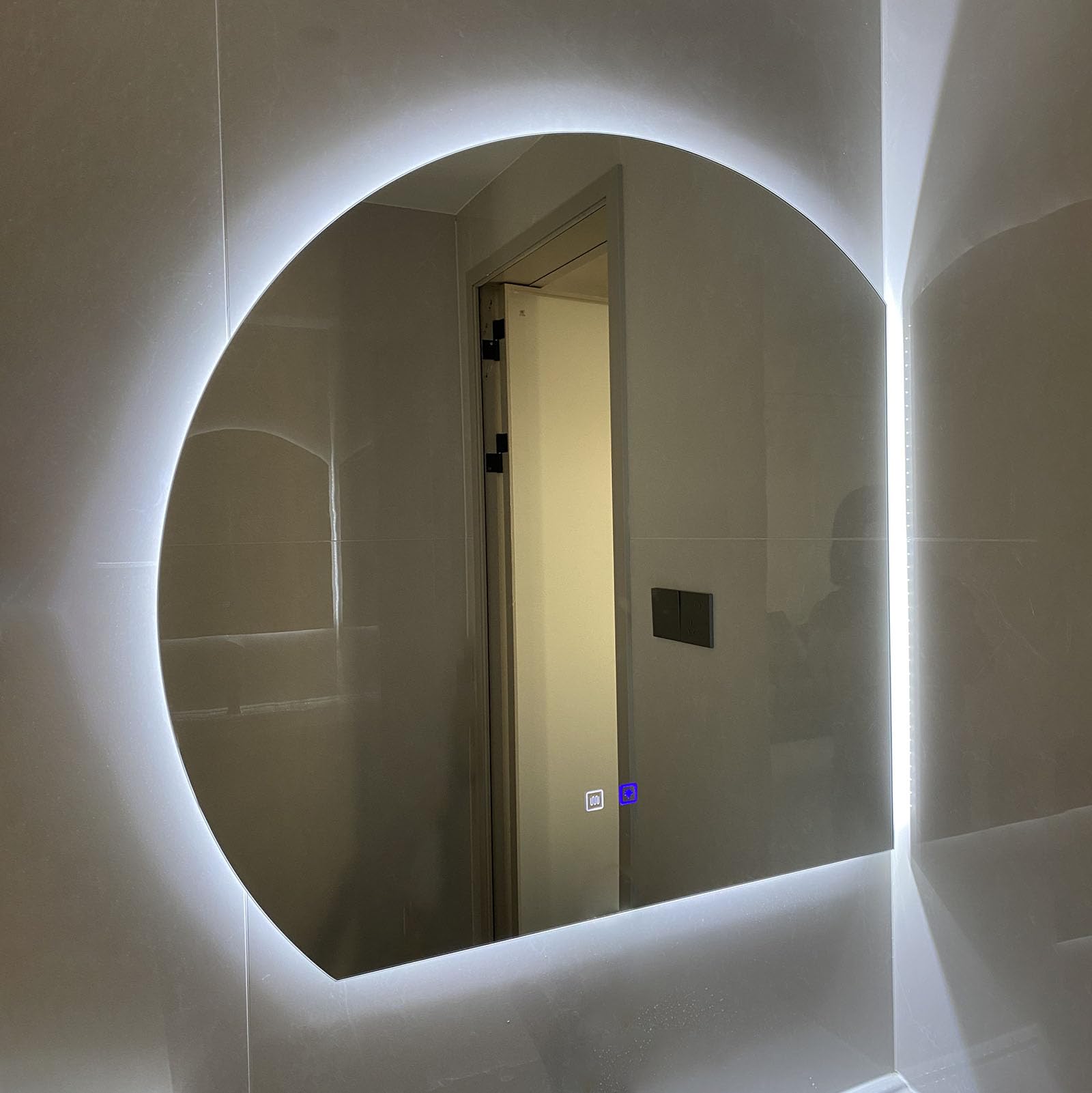 WJFTODAY LED Half Circle Bathroom Mirror - 80cm Large Wall-Mounted Vanity Mirror with Modern Lighting for Makeup & Grooming - Brighten Your Space with Stylish Illumination
