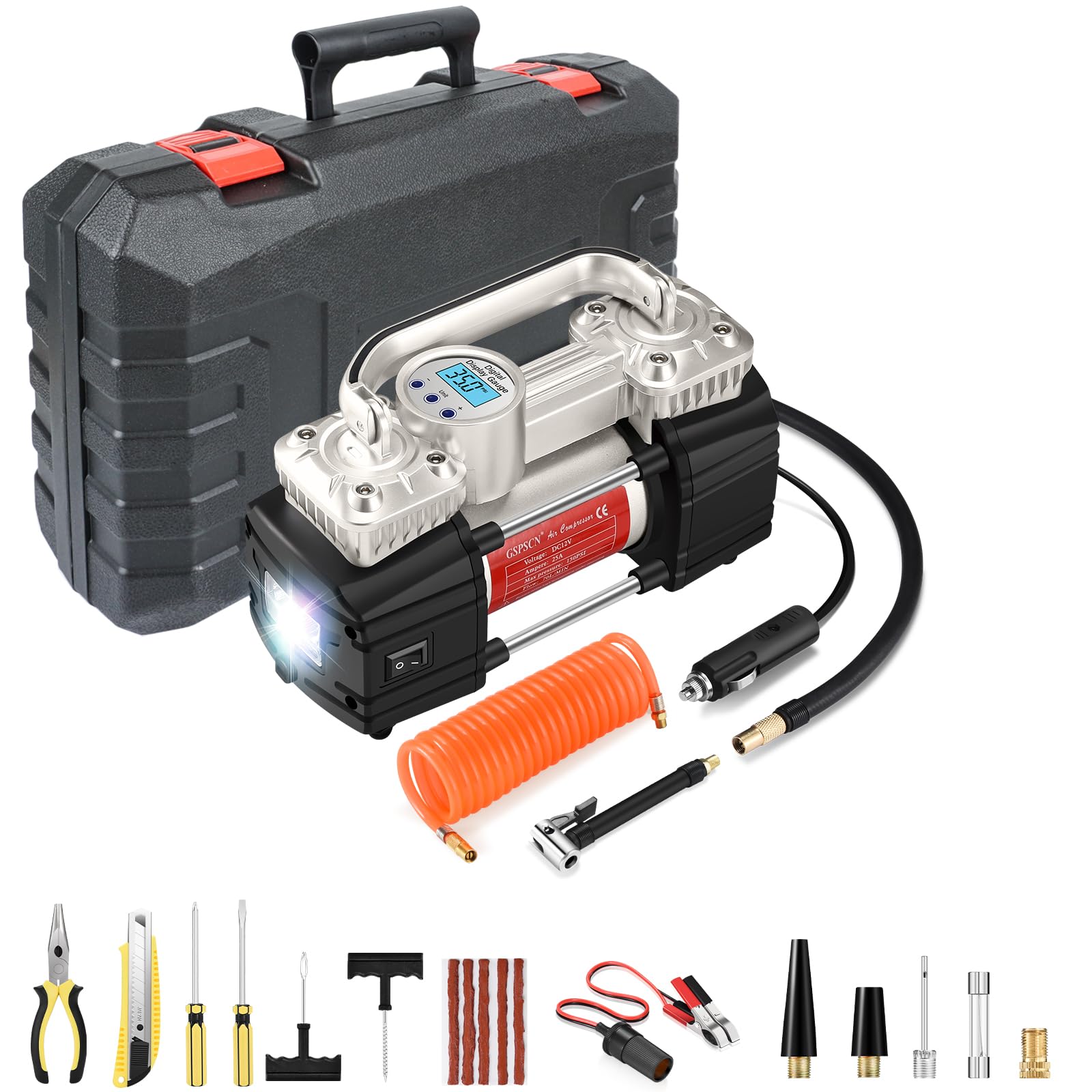 GSPSCN 12V Digital Heavy Duty Tire Inflator Portable Air Compressor Pump