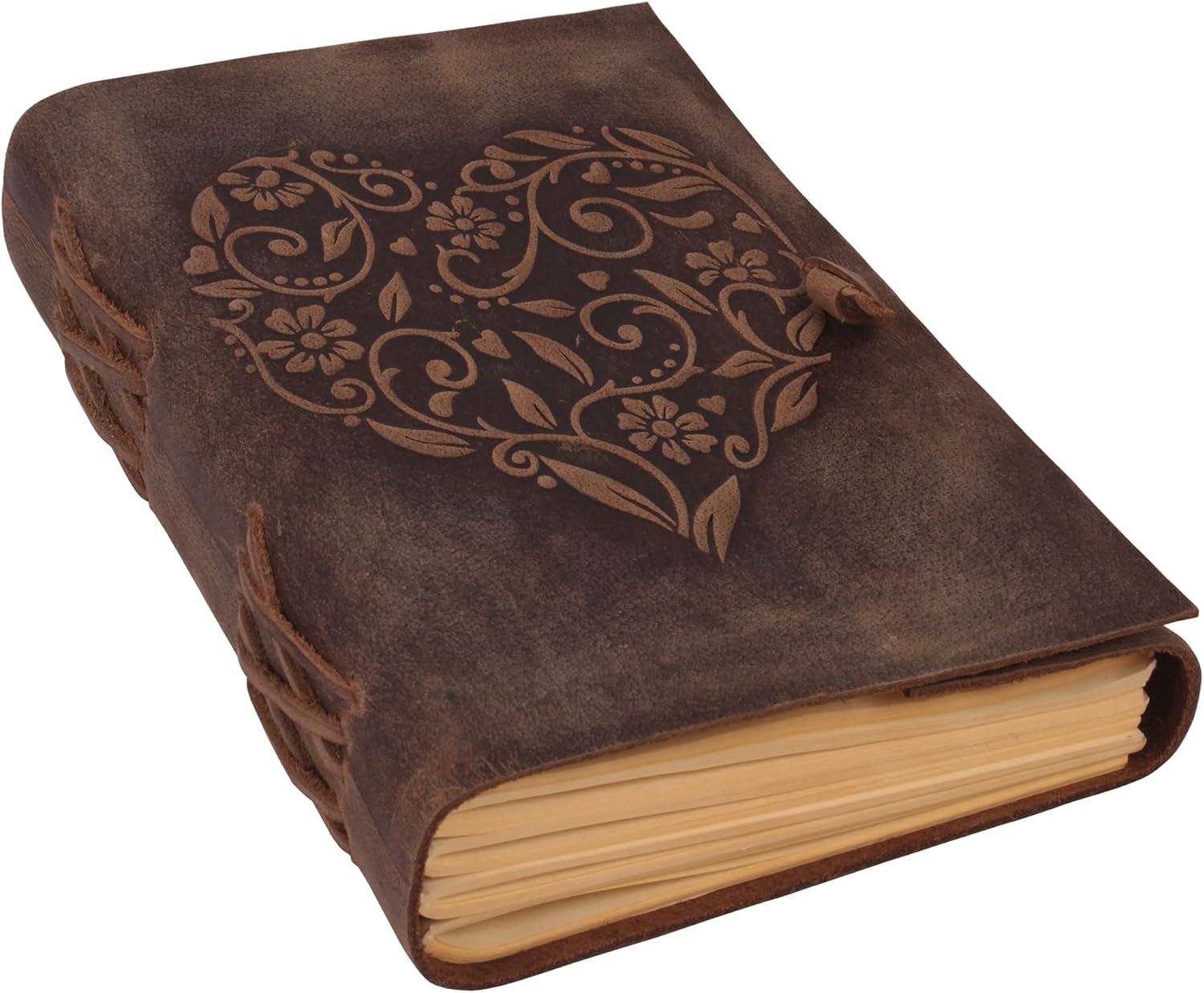 Leather Journal Lined Notebook MOONSTER® Journal for Women with Heart Embossing, 20 x 15 cm