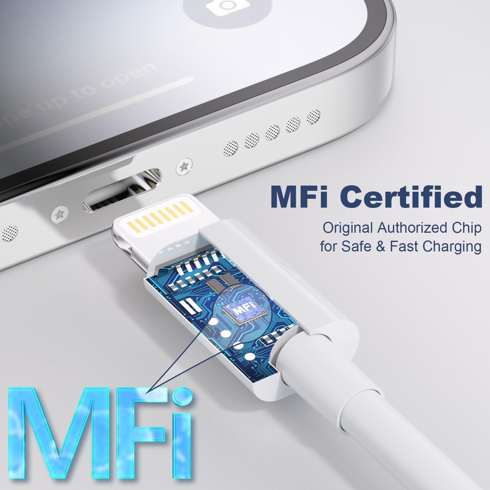 iPhone-Ladegerät [MFi-zertifiziert] USB-A-auf-Lightning-Kabel, schnelles Laden und Datensynchronisation für iPhone 14, 13, 12, 11 Pro Max, XR, XS, X, 8, 7 Plus, 6S, iPad, Auto-Carplay, langlebiges