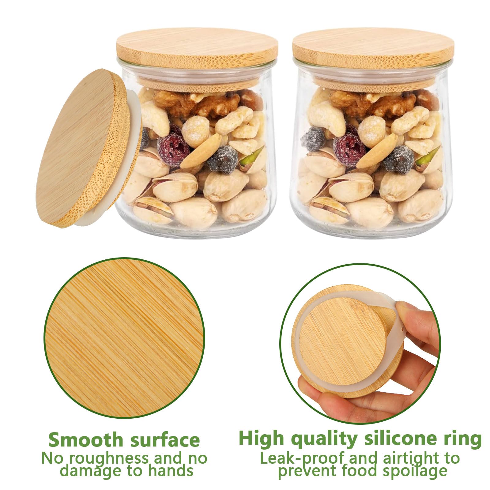 Oui Yogurt Jar Lids, Oui Yogurt Bamboo Jar Lids Set, Wooden Lids For Oui Yogurt Jars, Oui Yogurt Jars Lids With Silicone Sealing Rings, Cookie Glass Storage Lids, For 5 Oz Oui Yogurt Jars - 4 Pack - View #8