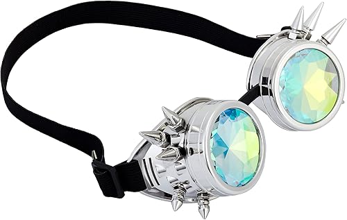 Miniatura 45 de Gafas de caleidoscopio retro con pinchos, gafas de cristal arcoíris steampunk estilo soldadura, gafas de cosplay punk