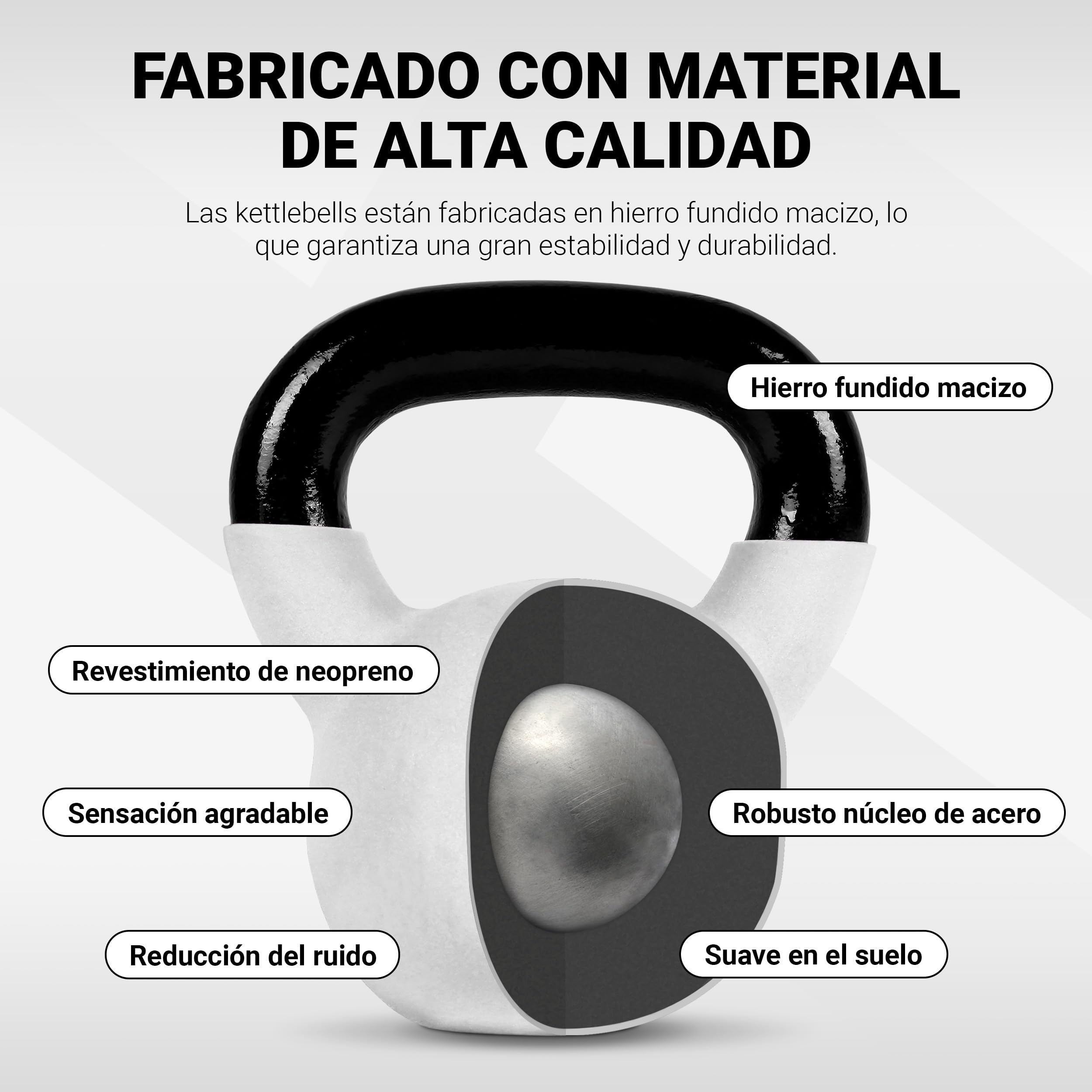 Kettlebell Profesional Neopreno 2-30 kg con póster de ejercicios, Pesas