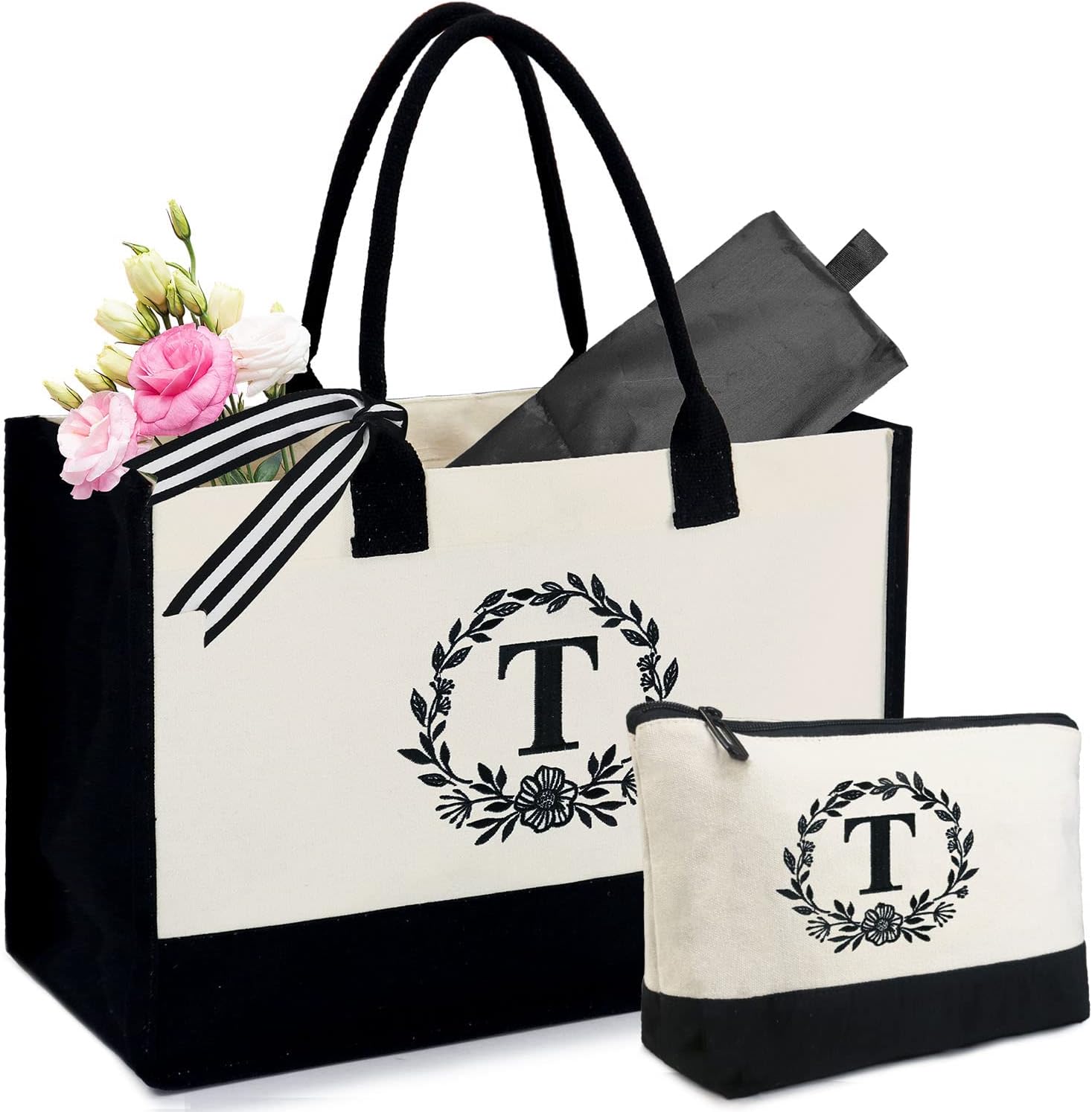 BeeGreen Initial Canvas Tote Bag for Women Personalized Gifts for Birthday Mother