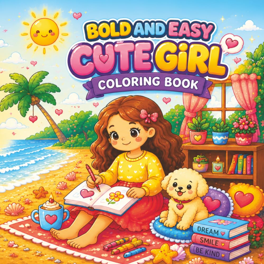 Cute Girl : Coloring Book for Adults, Teens, and Kids, Bold and Easy, Simple and Girly Designs for Stress Relief and Relaxation: (Bold & Easy Coloring)