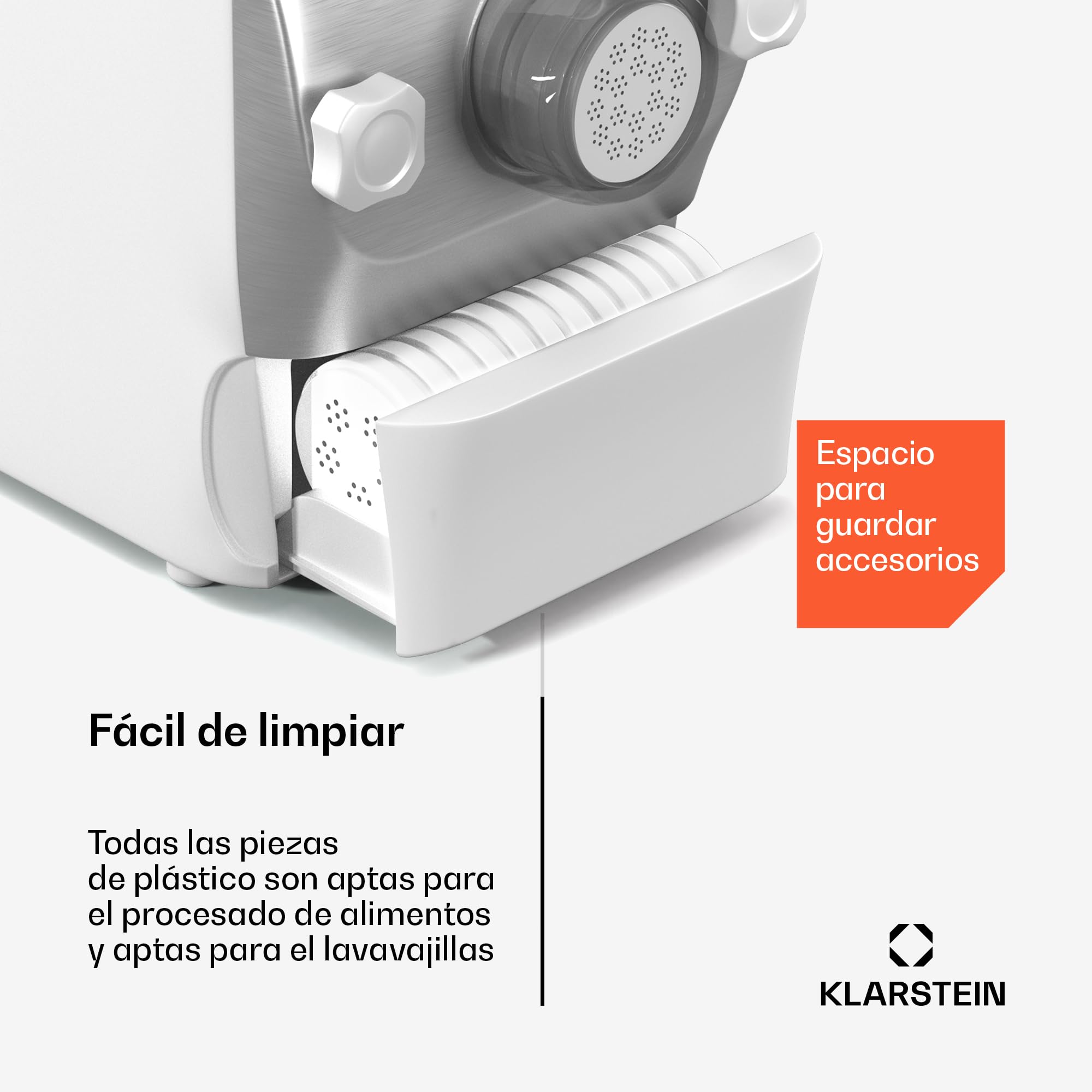 Klarstein Pastamania Nudelmaschine Elektrisch – 260 W Vollautomatische Pastamaschine mit 7 Aufsätzen, 500 g Kapazität, Leise (60 dB), LED-Anzeige, Weiß