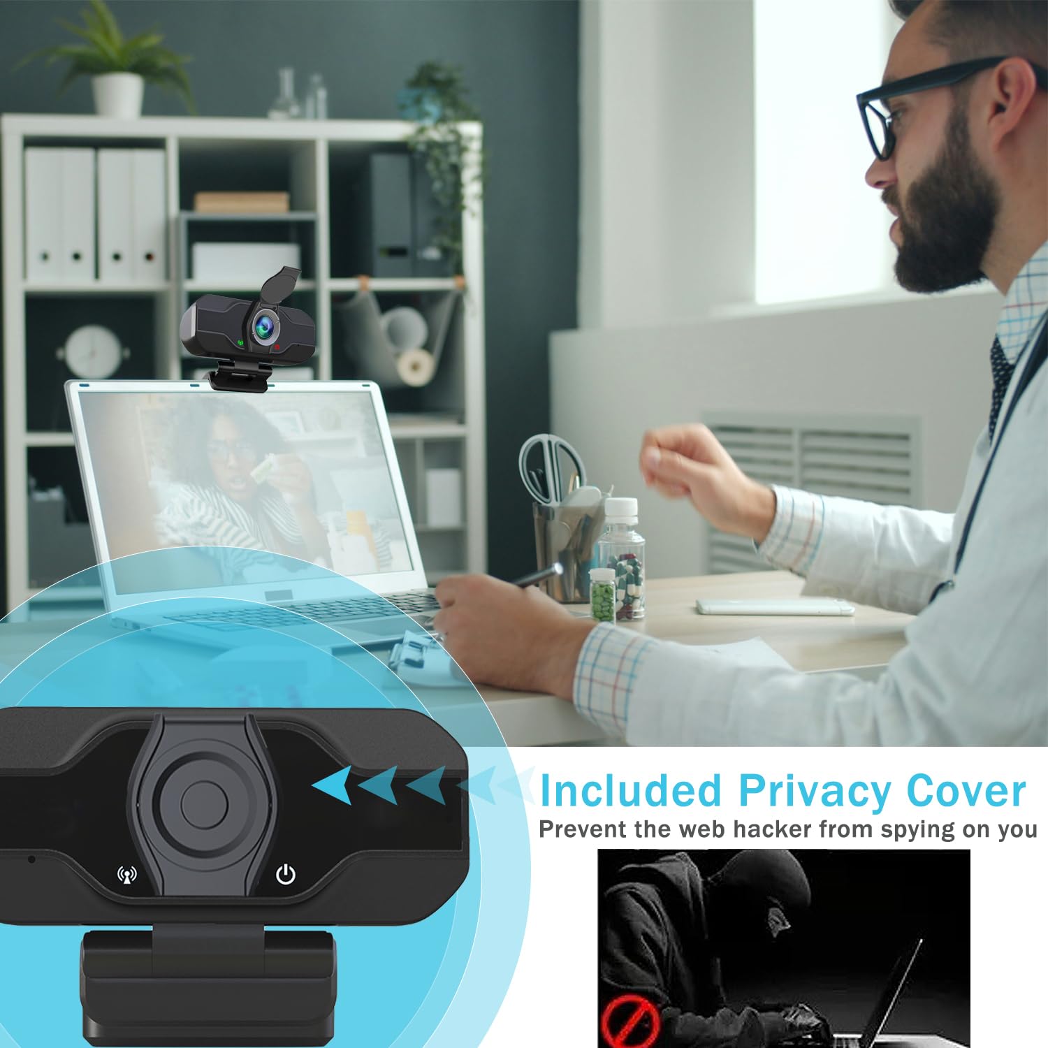 Cámara web para PC 1080p, cámara web de PC con micrófono y visión amplia, corrección automática de luz, cámara web de computadora para escritorio, cámara web USB C Plug & Play para laptop, PC