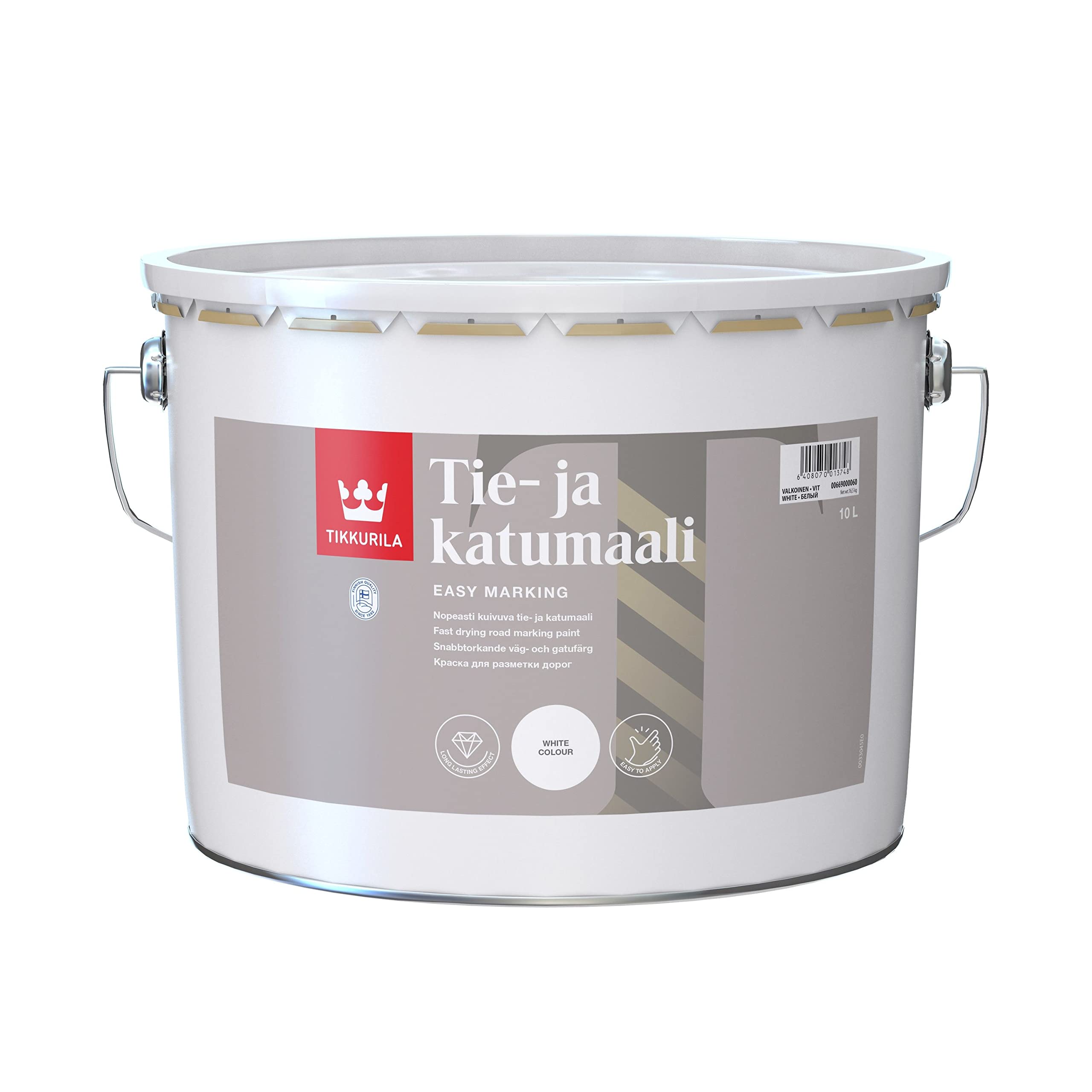 TIKKURILA Road Marking Paint - Fast-Drying Paint For Asphalt & Bitumen (Water-Based) - White - 10 Litres