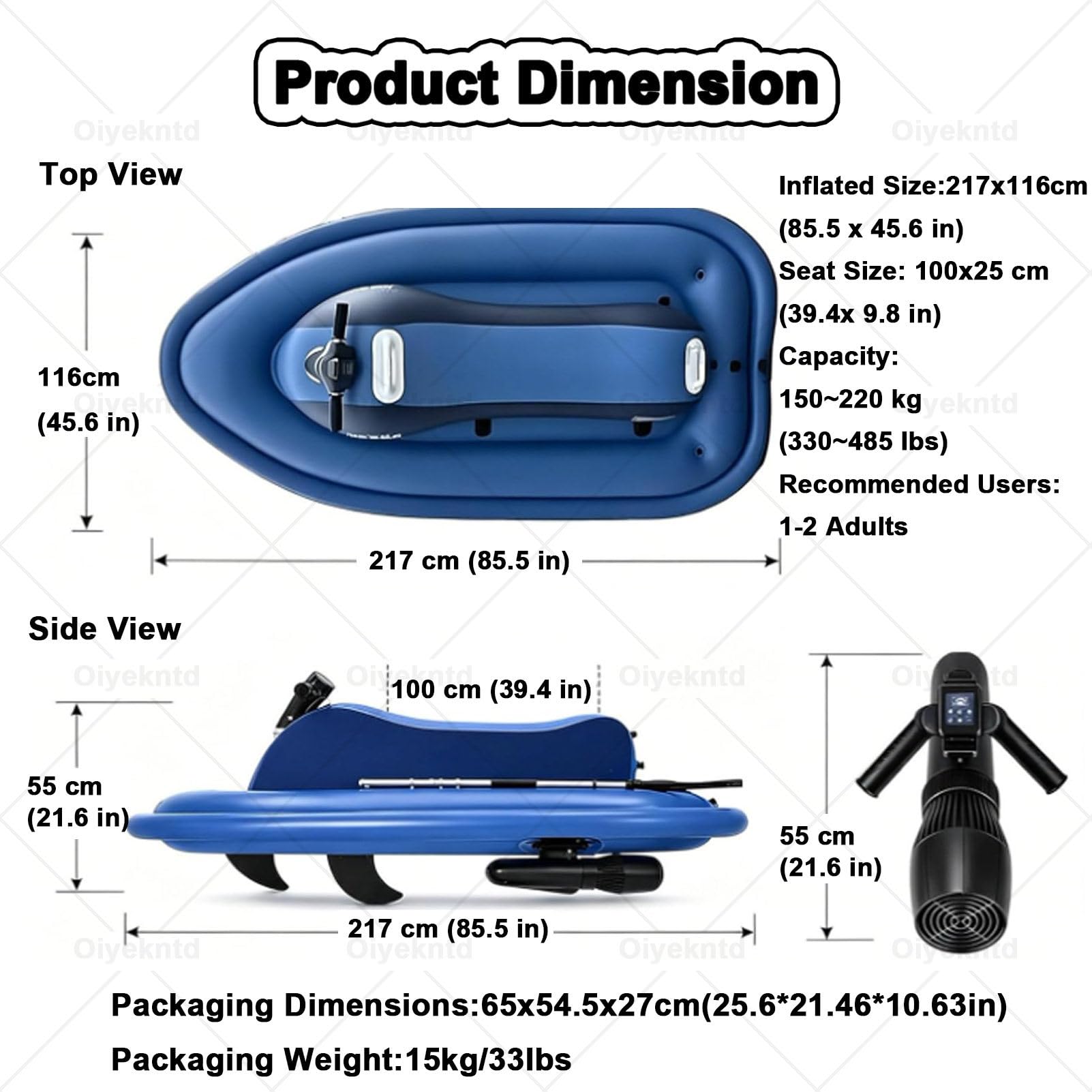 Bote Inflable eléctrico con Motor y batería Recargable; Motor portátil para Motos de Agua y Tablas de Sup (Apto para Adultos y niños); Ideal para Buceo, natación y Kayak 700W16Apro