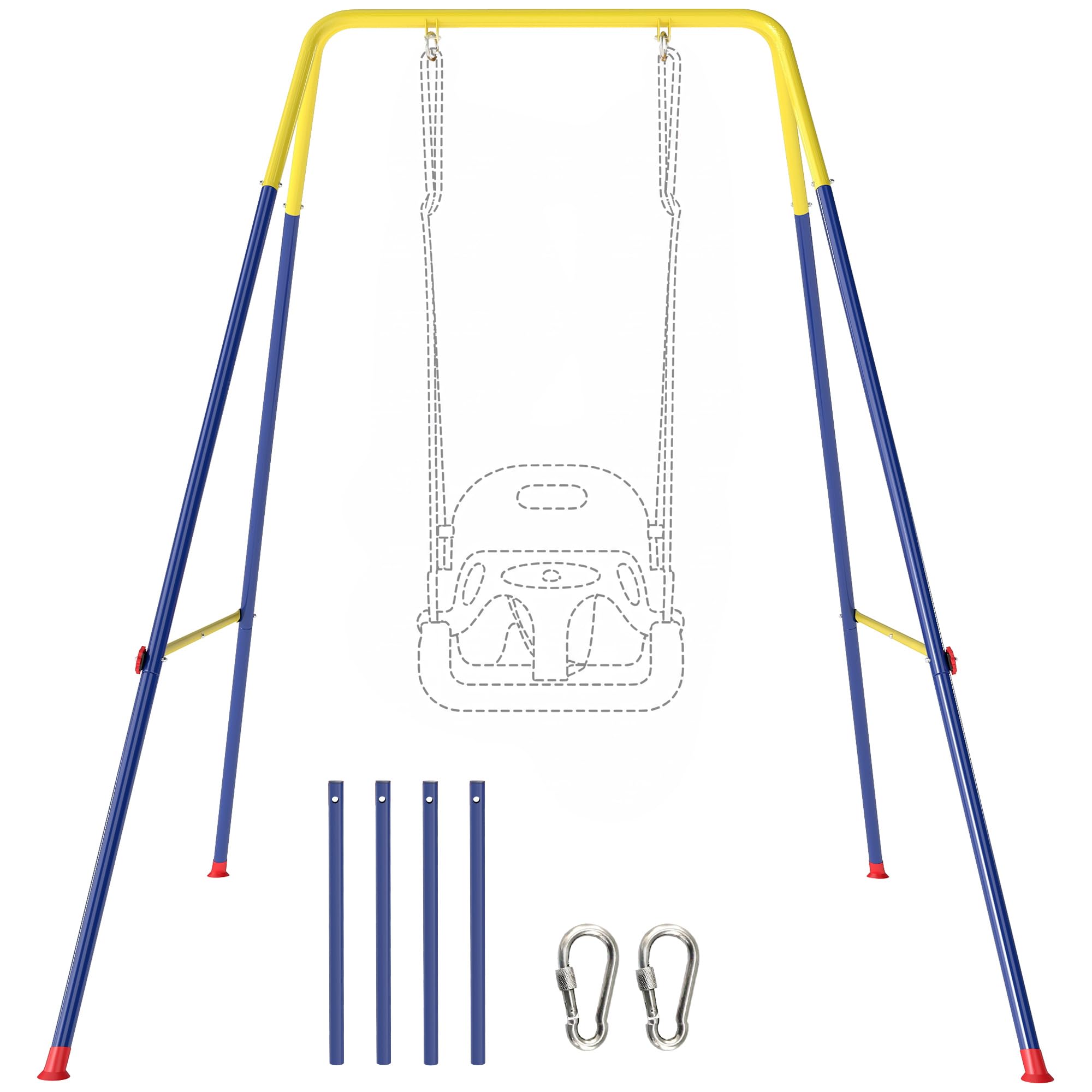 AIYAPLAY Children's Folding Metal Frame Swing Frame for 1 Swing (NOT Included) with 2 Hooks 4 Stakes Sturdy for 50 kg Form A for Indoor and Outdoor 128 x 155 x 157 cm Blue